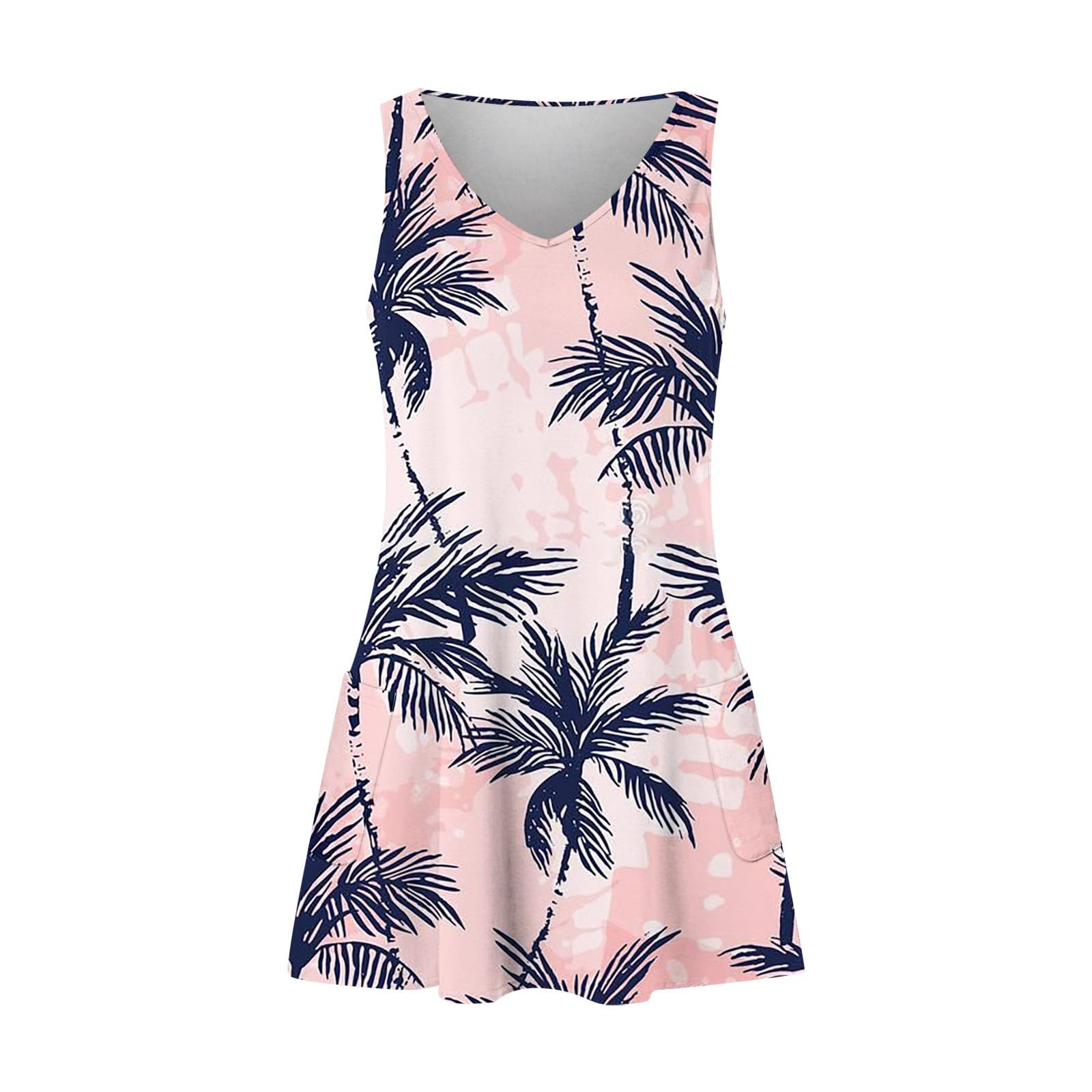 Women's Casual Sun Dresses with Pockets - Summer Boho Beach Floral Wrap V-Neck Loose Tank Maternity Maxi Dress (Large, Pink) | Perfect for Beach Vacations, Picnics & Summer Outings