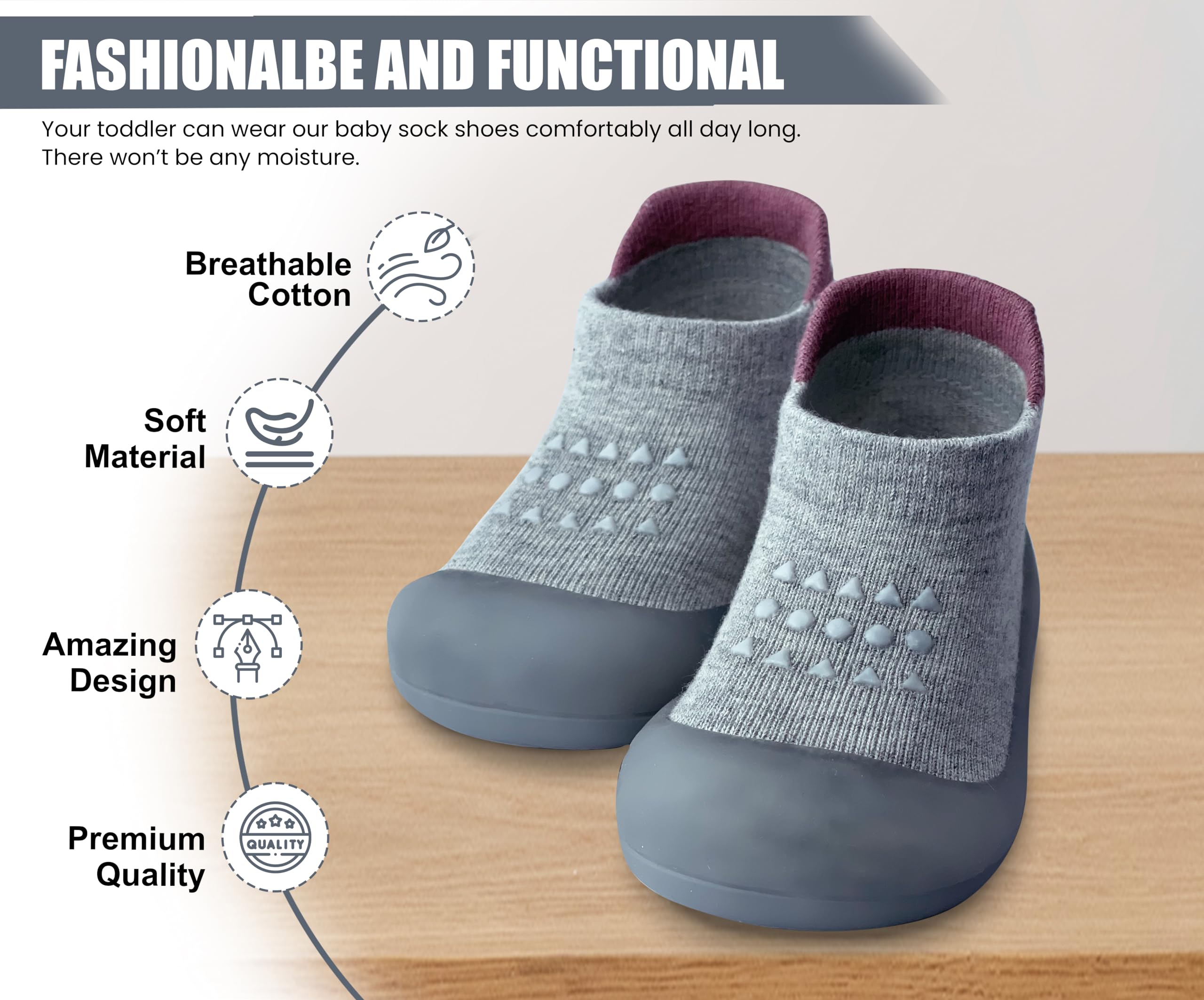 Non-Slip Baby Walking Shoes for Boys & Girls - Soft Sole Toddler Sneakers | First Walkers Slippers for Infants (Ideal for Indoor Play, Early Steps & Learning to Walk)