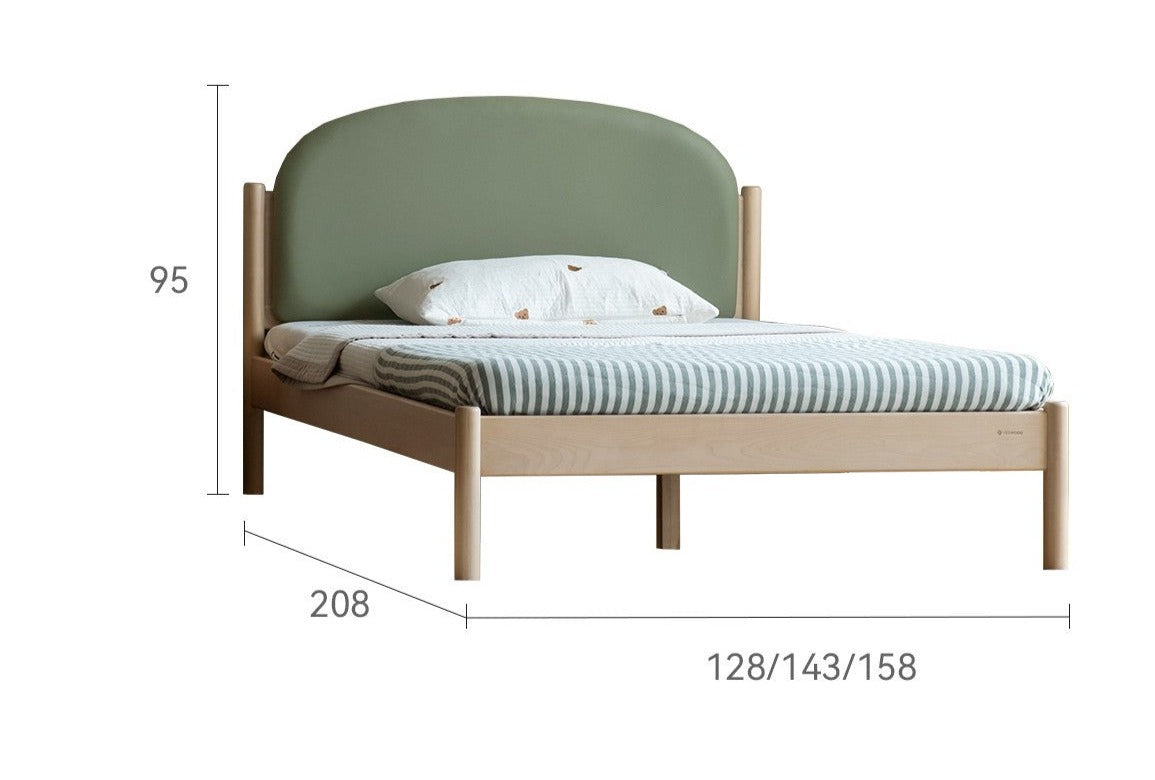 Organic Solid Wood Children's Bed - Birch & Beech Frame with Premium Leather Accents | Safe, Non-Toxic Toddler Bed for Nursery, Bedroom & Montessori Rooms