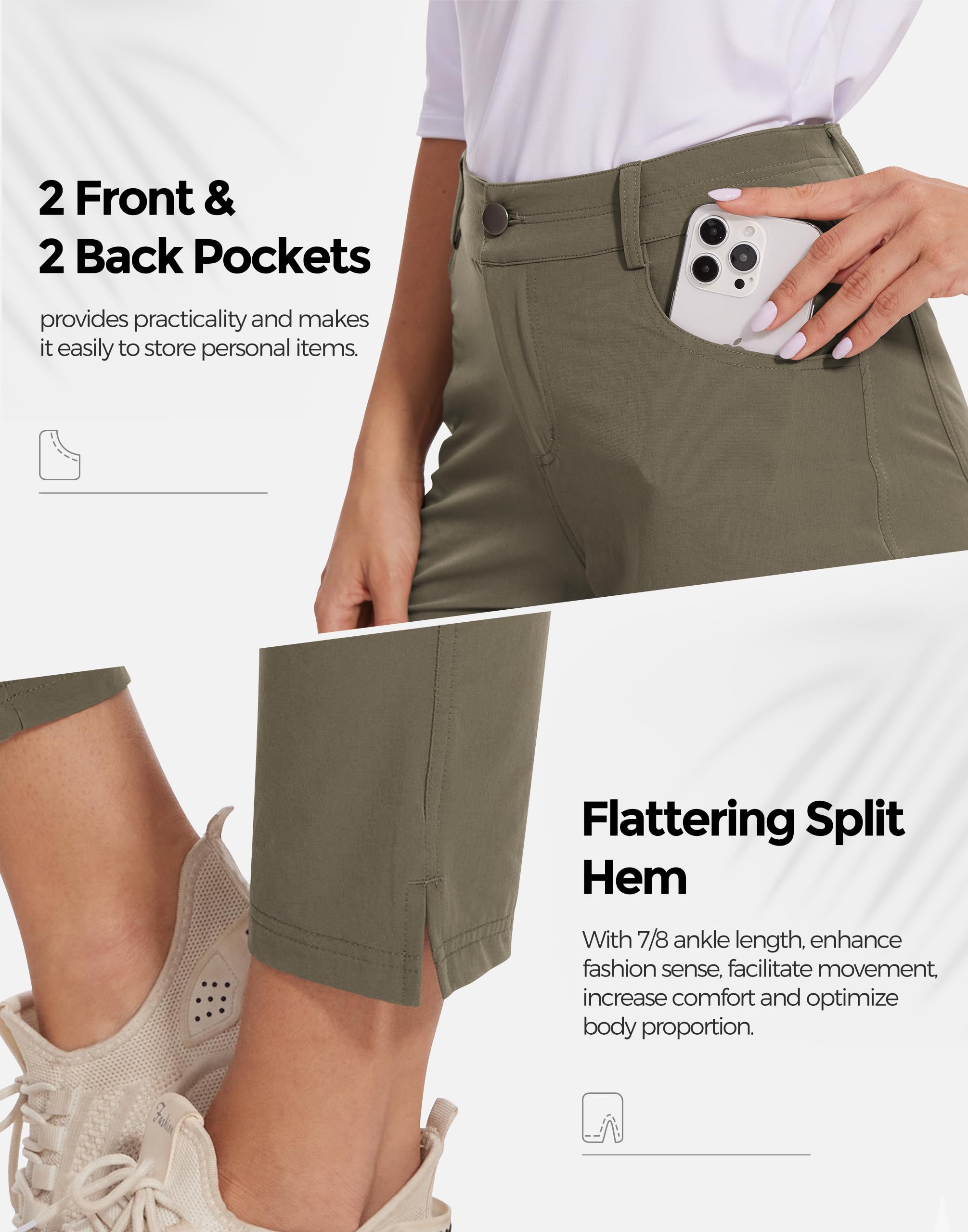 Women's 7/8 Golf Pants - Lightweight Stretchy Work Hiking Travel Pants with 4 Pockets - Perfect for Outdoor Activities, Golfing & Casual Wear