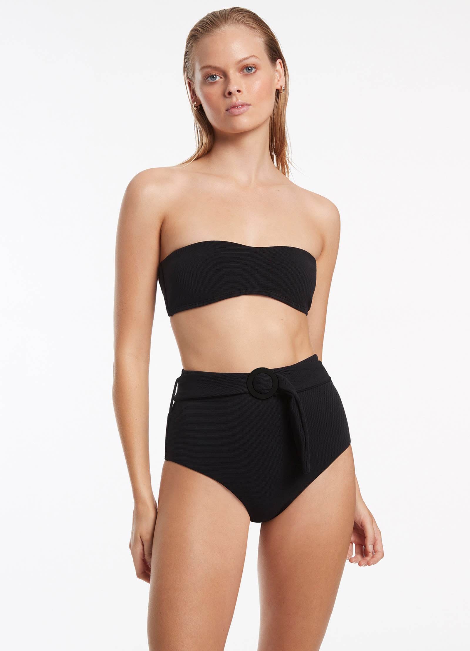 Isla Rib Belted High Waisted Bikini Bottom - Black | Sexy Swimwear for Women | Perfect for Beach, Pool & Summer Vacations
