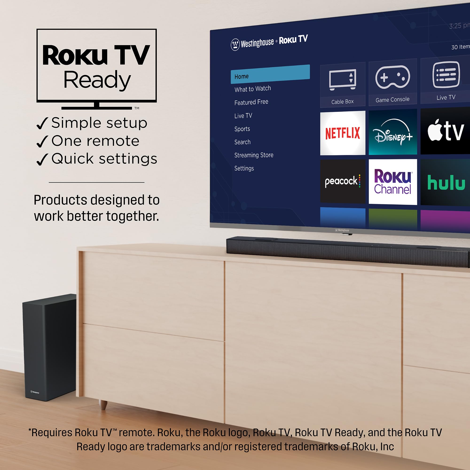 Westinghouse 5.1.2 Channel Soundbar with Wireless Subwoofer - 200W Dolby Atmos Surround Sound System for Smart TV & Home Theater | Bluetooth, Roku TV Ready | Perfect for Movie Nights & Gaming