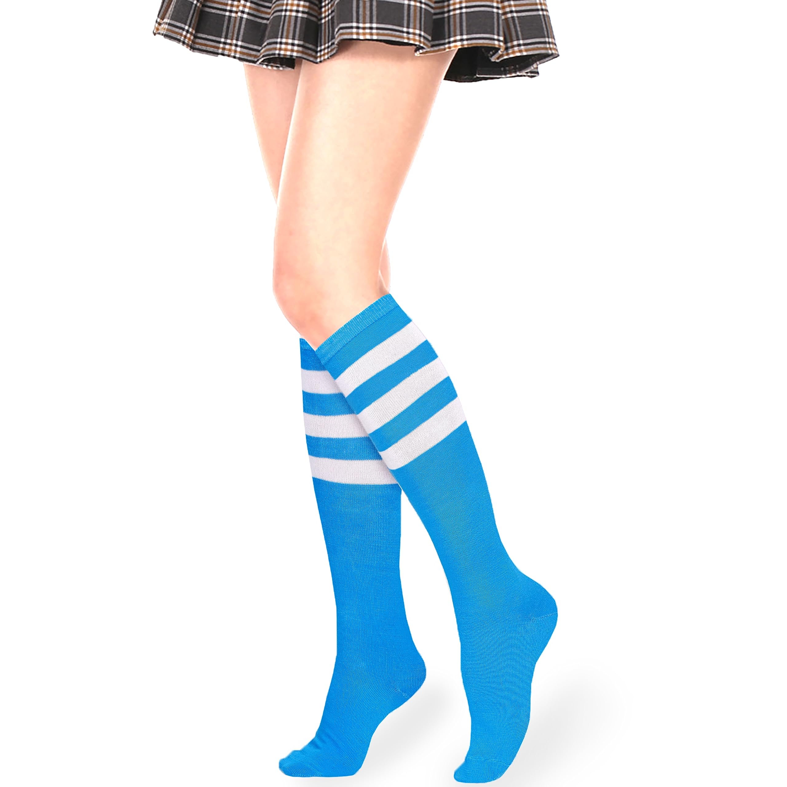 Violet Mist Women's Knee High Socks - 3 Striped Argyle Checkered Pattern Athletic Long Tube Socks for Girls & Teens - Perfect for School, Sports, Casual Outfits & Winter Fashion