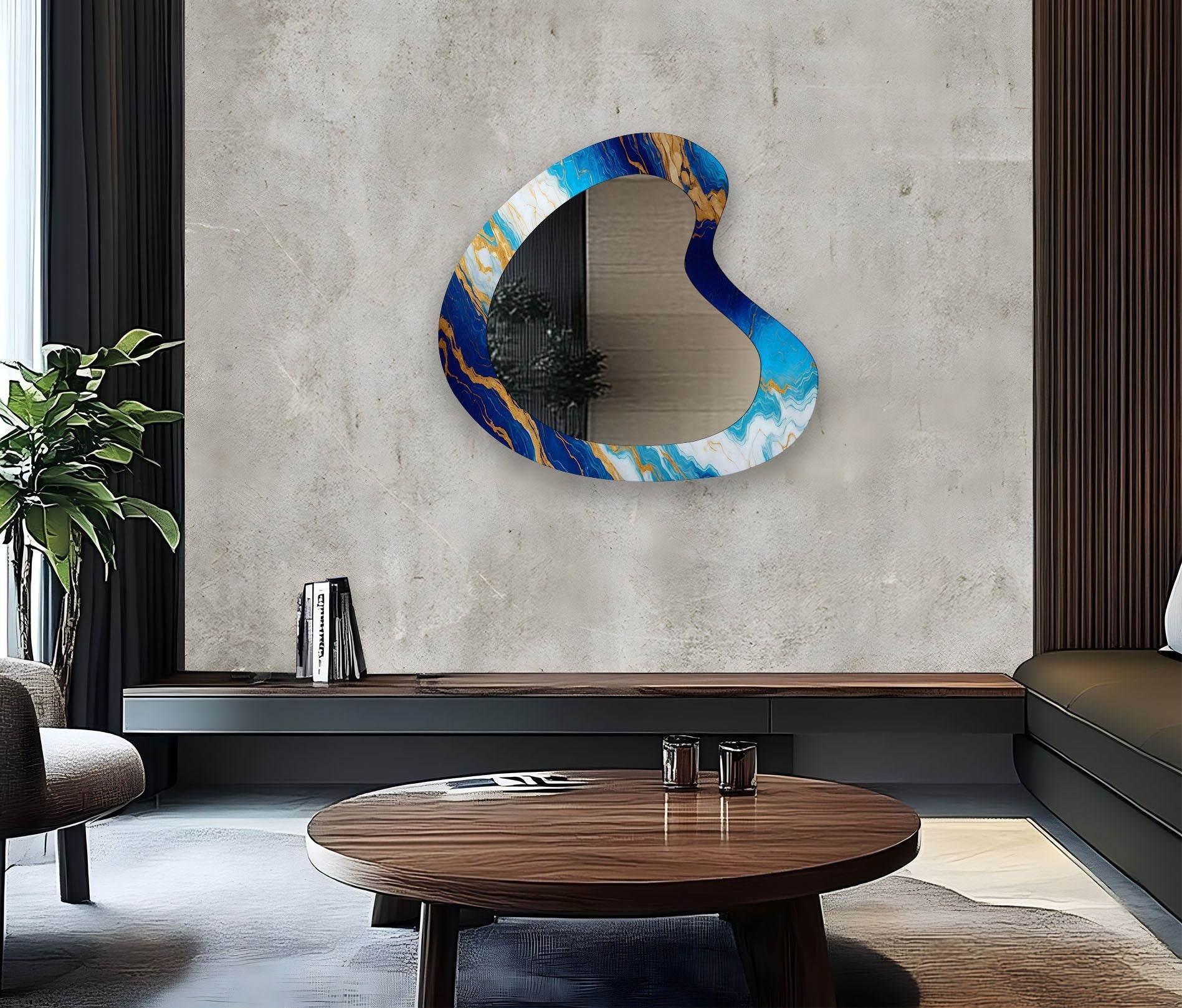 Blue Marble Aesthetic Glass Wall Mirror - Elegant Home Decor for Bedroom, Living Room & Bathroom | Perfect for Vanity, Dressing Area & Interior Design
