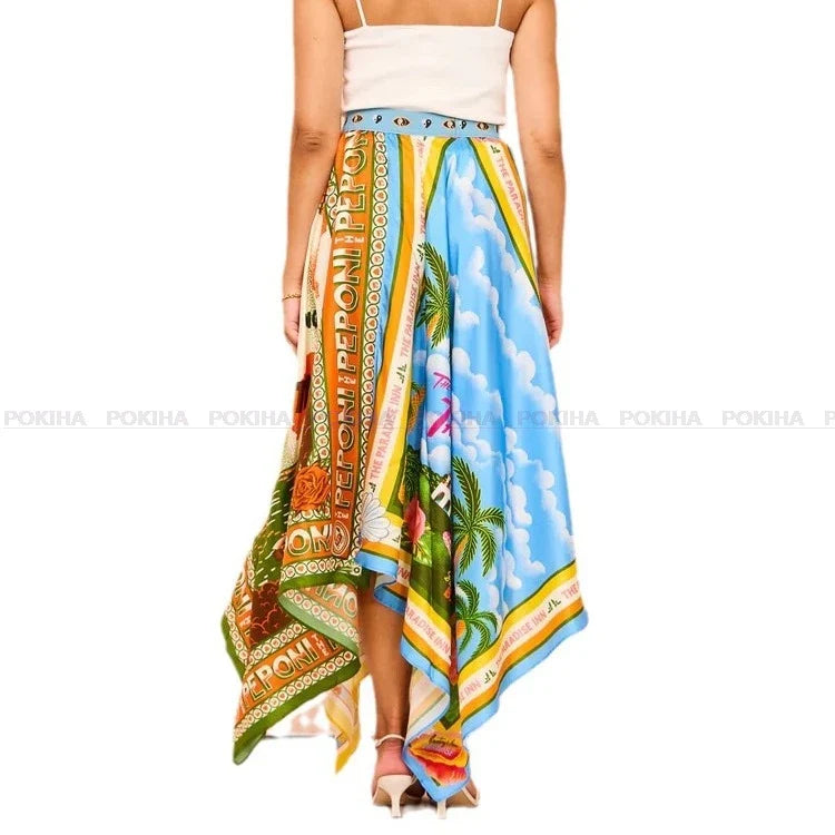 Big Hem New Fashion Versatile Irregular Half Printed Skirt | Women's Y2K Streetwear & Fairycore Summer Skirt for Holiday, Beach & Casual Wear