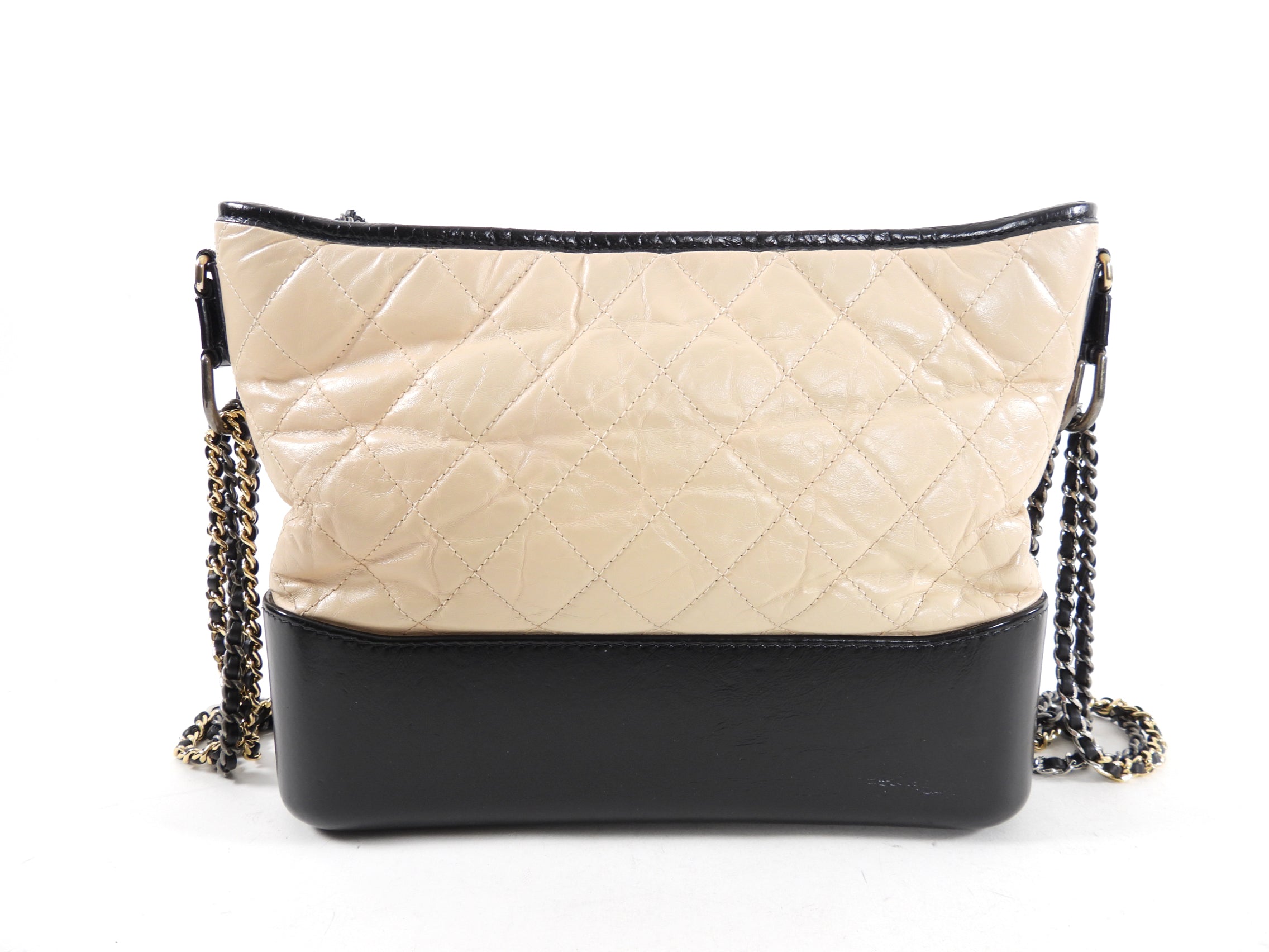 Chanel Gabrielle Medium Beige & Black Quilted Leather Shoulder Bag with Chain Strap - Luxury Designer Handbag for Women, Perfect for Work, Evening Events & Everyday Use