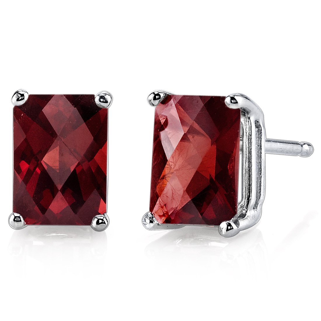 Peora 14K White Gold Genuine Garnet Stud Earrings for Women - 2.50ct Radiant Cut 7x5mm Hypoallergenic Friction Back Red Gemstone Jewelry | Perfect for Weddings, Anniversaries & Special Occasions