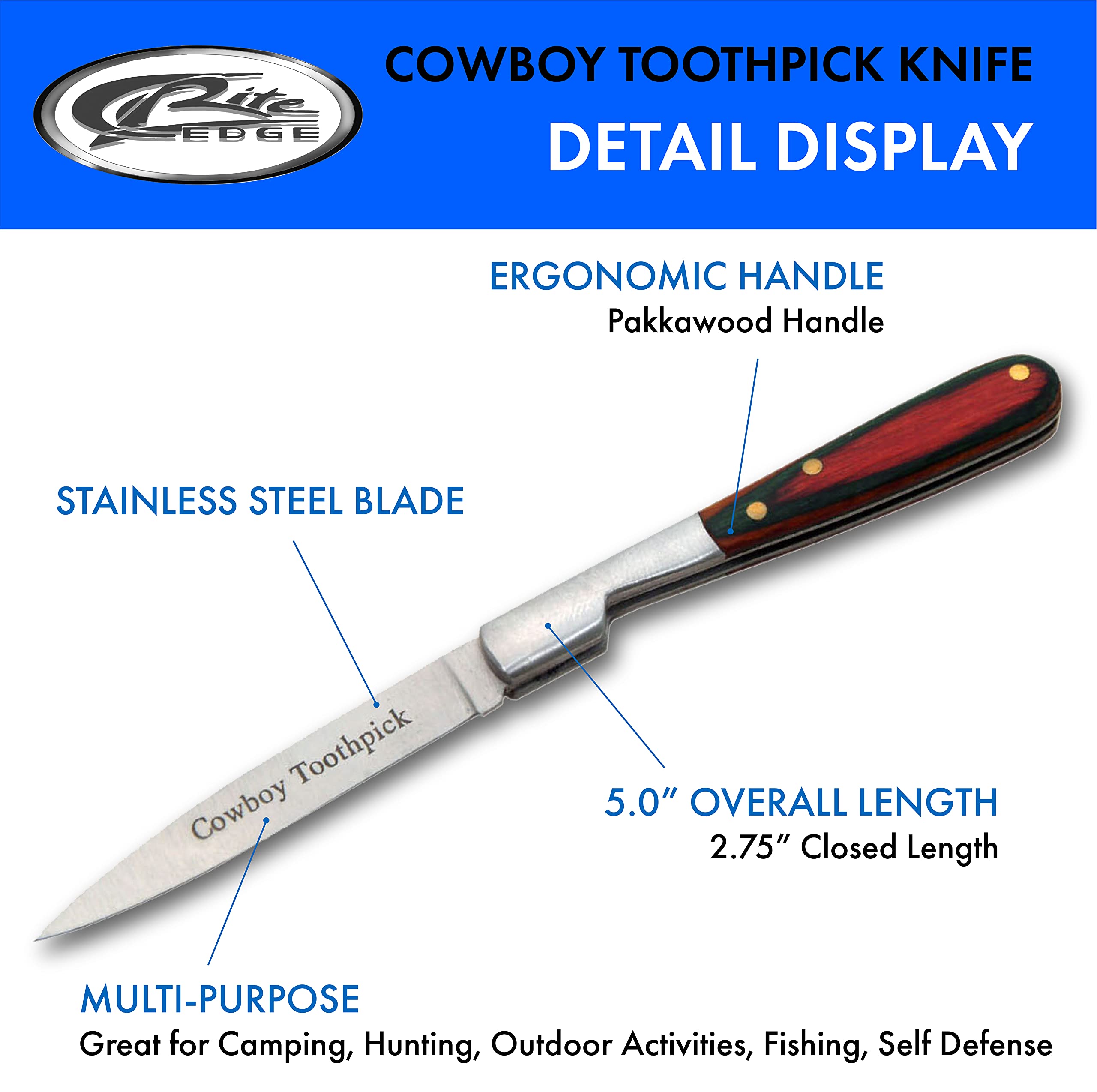 SZCO Supplies 212071-CB Silver & Brown Cowboy Toothpick Knife - Perfect for Outdoor Adventures, Camping, and Western Style Collection
