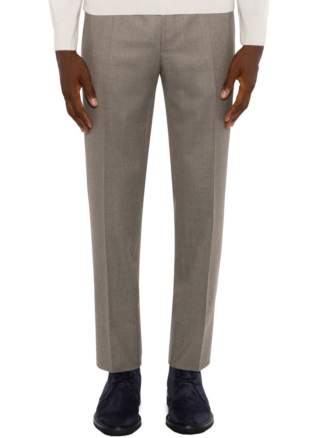 Canali Men's Regular Fit Flannel Wool Dress Pants - Size 36 Beige (IT 52) | Premium Business Attire for Office & Formal Occasions