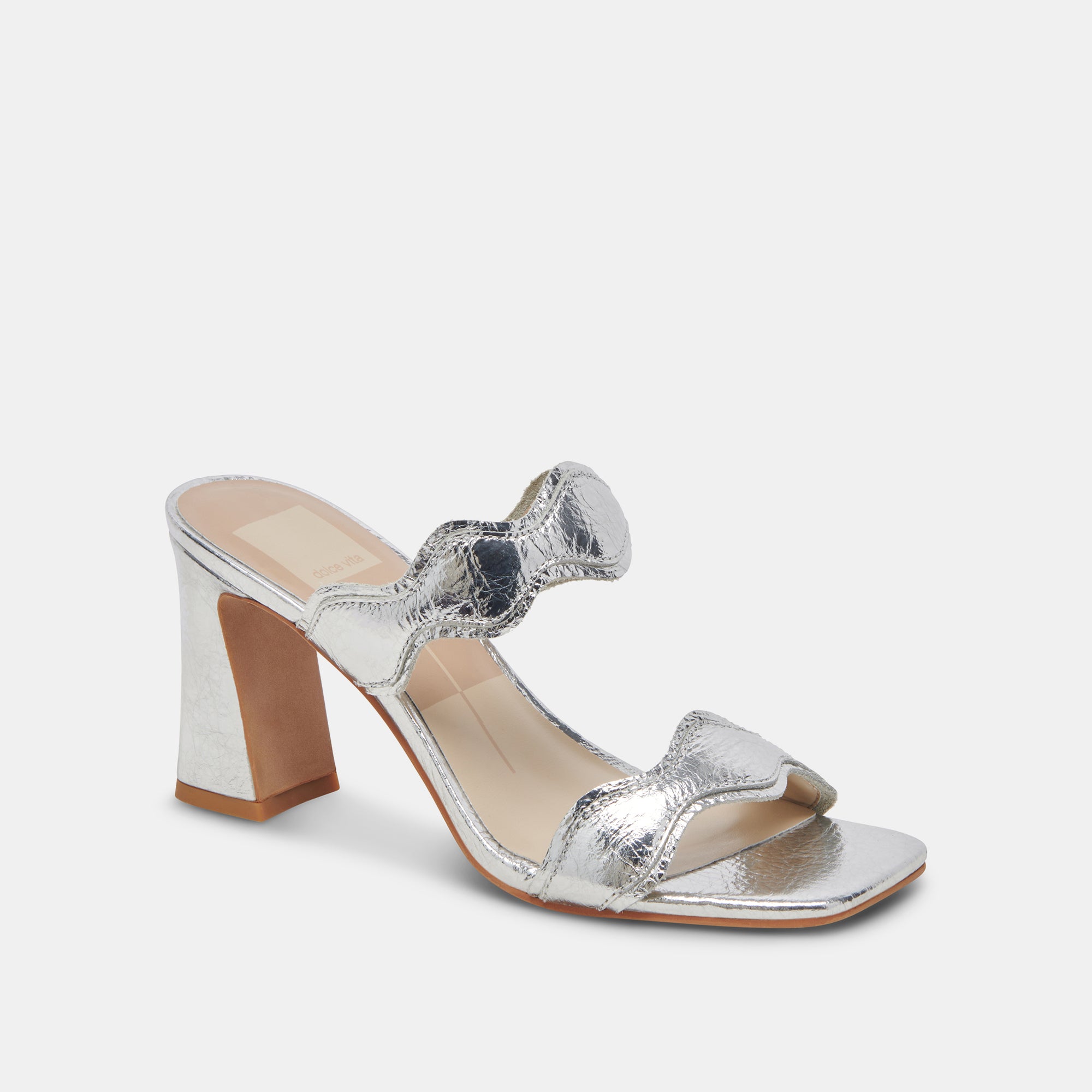 ILVA Women's Wide Heel Sandals - Silver Distressed Leather Shoes for Casual Outings & Evening Events