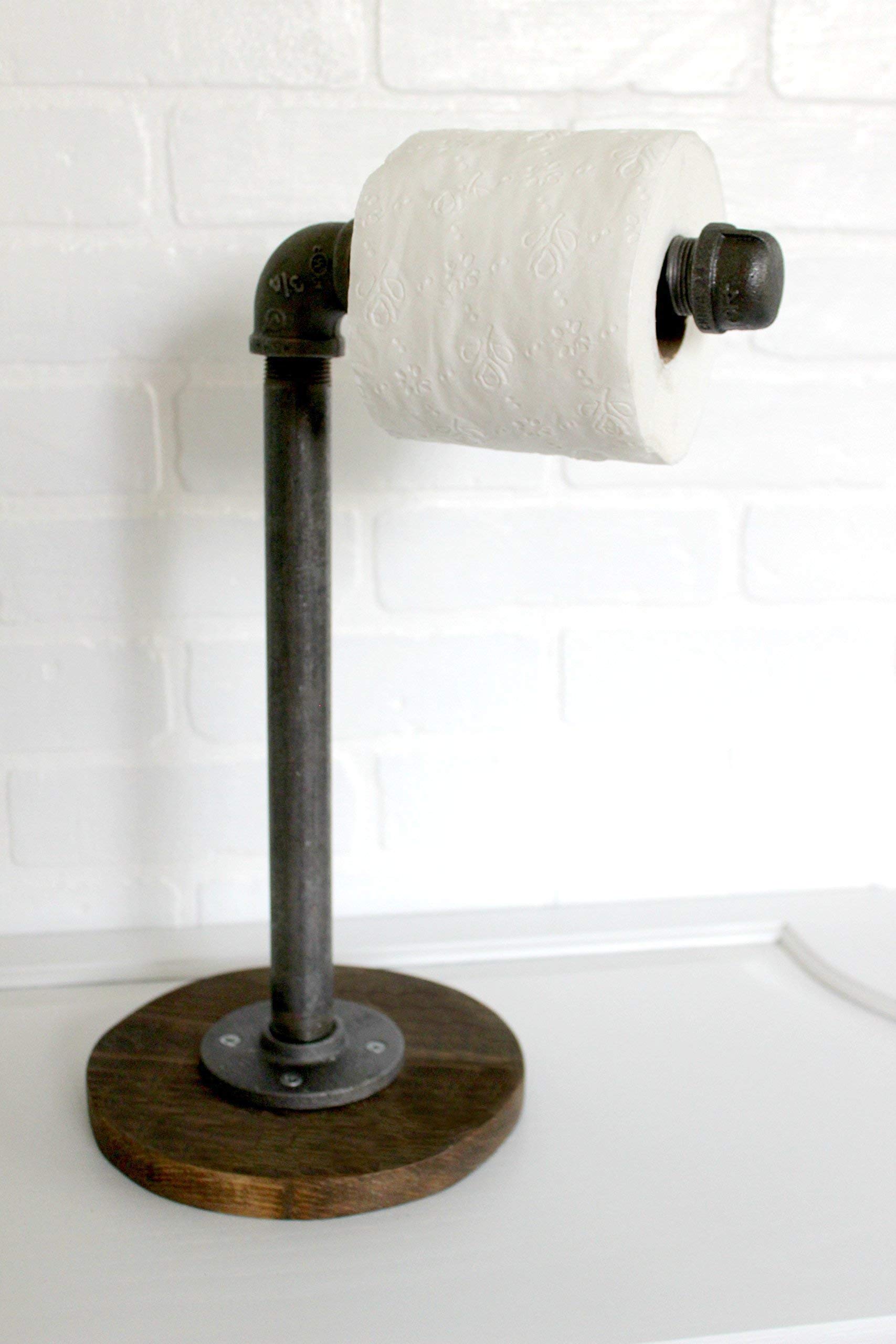 Industrial Pipe Toilet Paper Holder Stand - Freestanding Farmhouse Bathroom Decor with Rustic Metal Design for Home, Office & RV Use