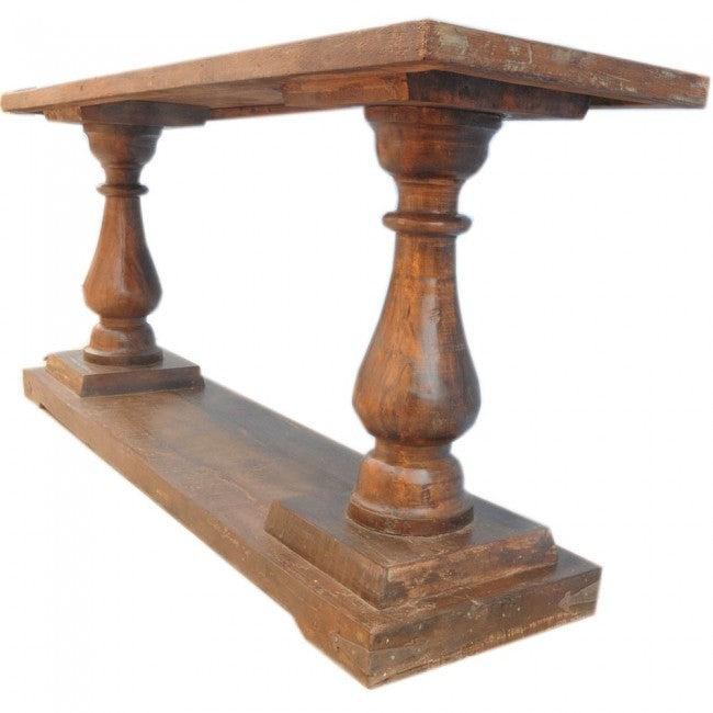 French Provincial Style Large Console Table - Elegant Entryway & Living Room Furniture for Home Decor | Solid Wood Hallway Sofa Table with Carved Pillar Legs