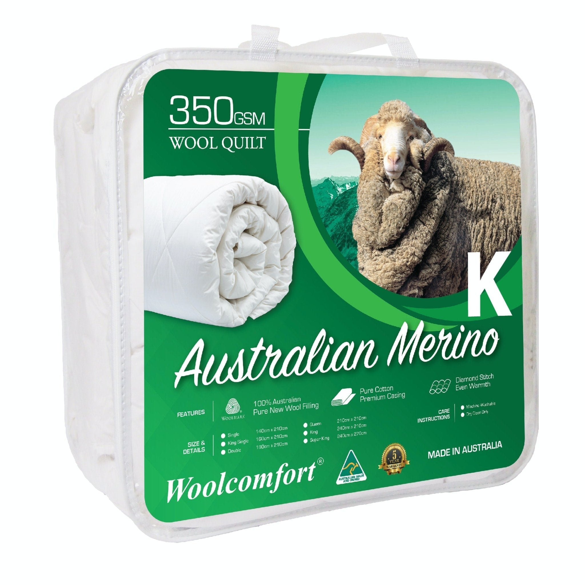 Premium Australian Merino Wool Quilt 350GSM - King Size 240x210cm - All-Season Luxury Bedding for Cold & Warm Weather - Perfect for Master Bedroom, Guest Room & Cozy Nights
