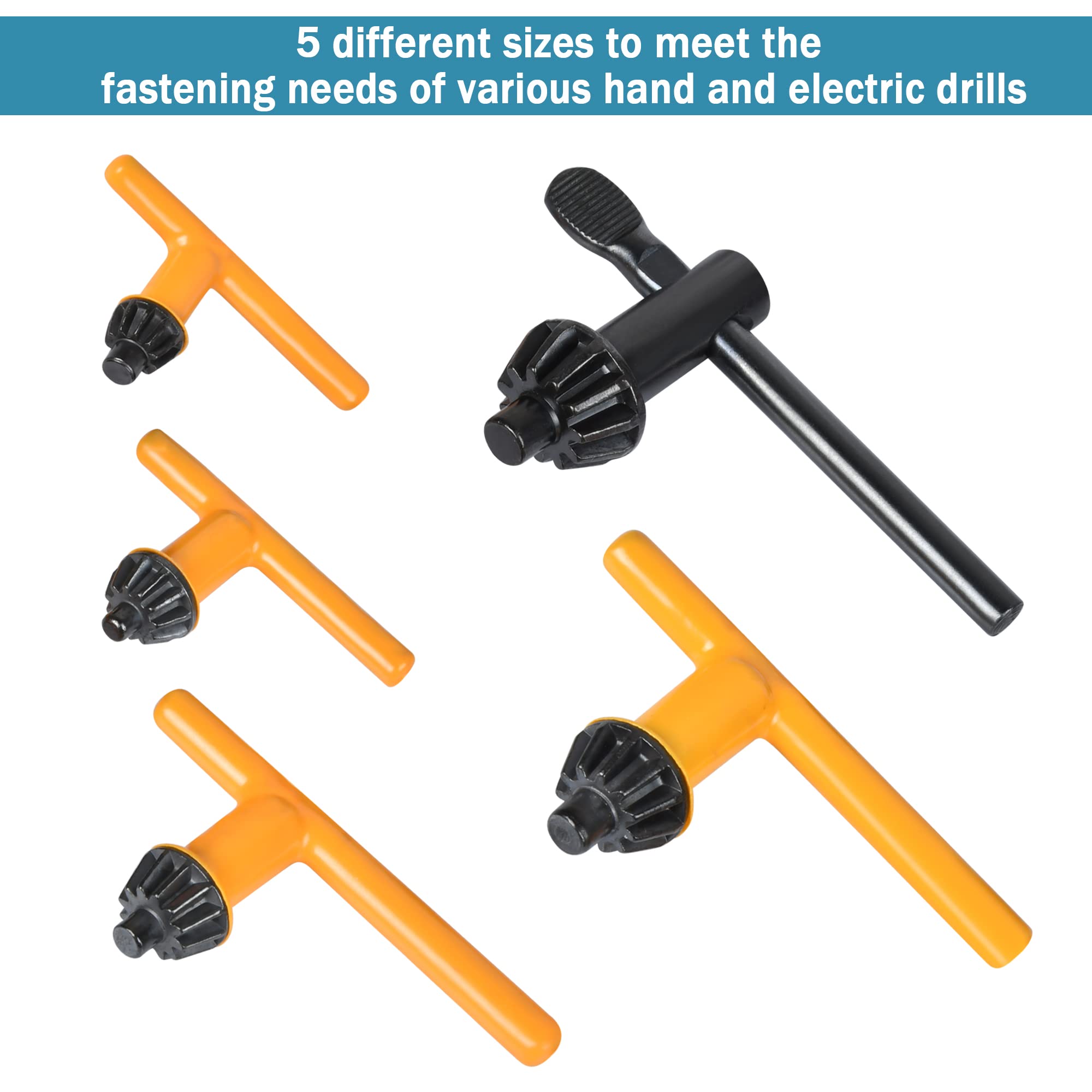 5 PCS Drill Chuck Key Wrench Set - Heavy Duty Thumb Handle Chuck Key for Electric Drill Clamping Tool - Perfect for DIY Projects, Woodworking, and Metalworking