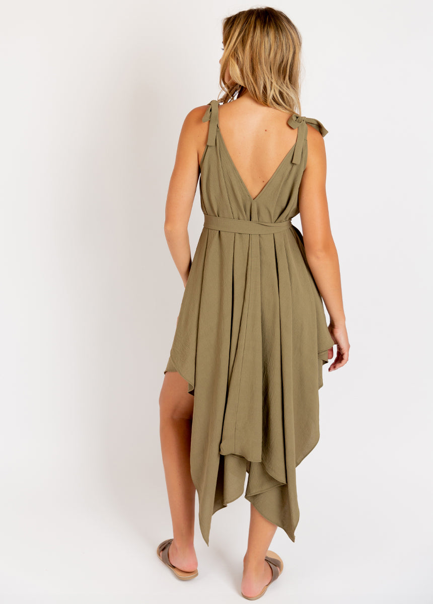 Ellio Women's Olive Ash Green Casual Dress - Perfect for Office, Date Night & Summer Outings