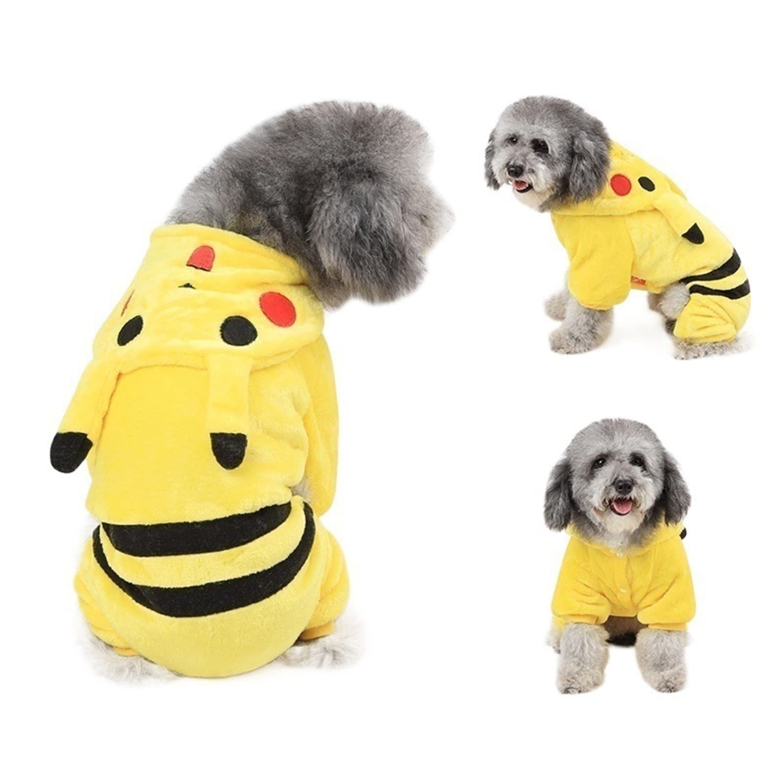 Cute Yellow Dog Hoodie & Cat Costume - Warm Winter Pet Clothes, Cozy Home Pajamas for Puppies & Cats (Size M) - Perfect for Indoor Lounging & Outdoor Walks