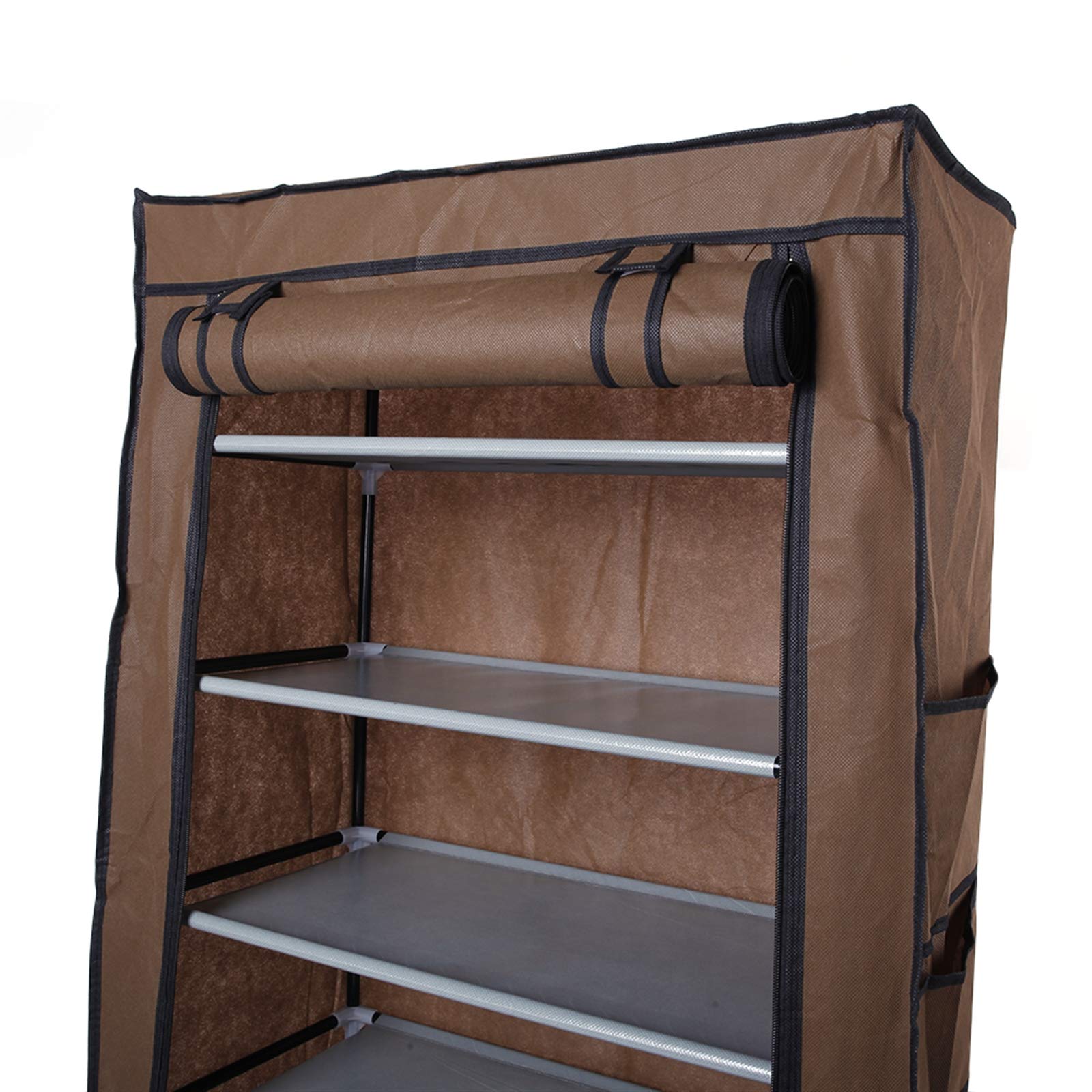 BNSPLY 10-Tier Non-Woven Fabric Shoe Rack with Dustproof Cover - Large Shoe Storage Organizer with 2 Side Pockets for Closet, Bedroom, Garage & Entryway - Perfect for Organizing Sneakers, Boots & High Heels