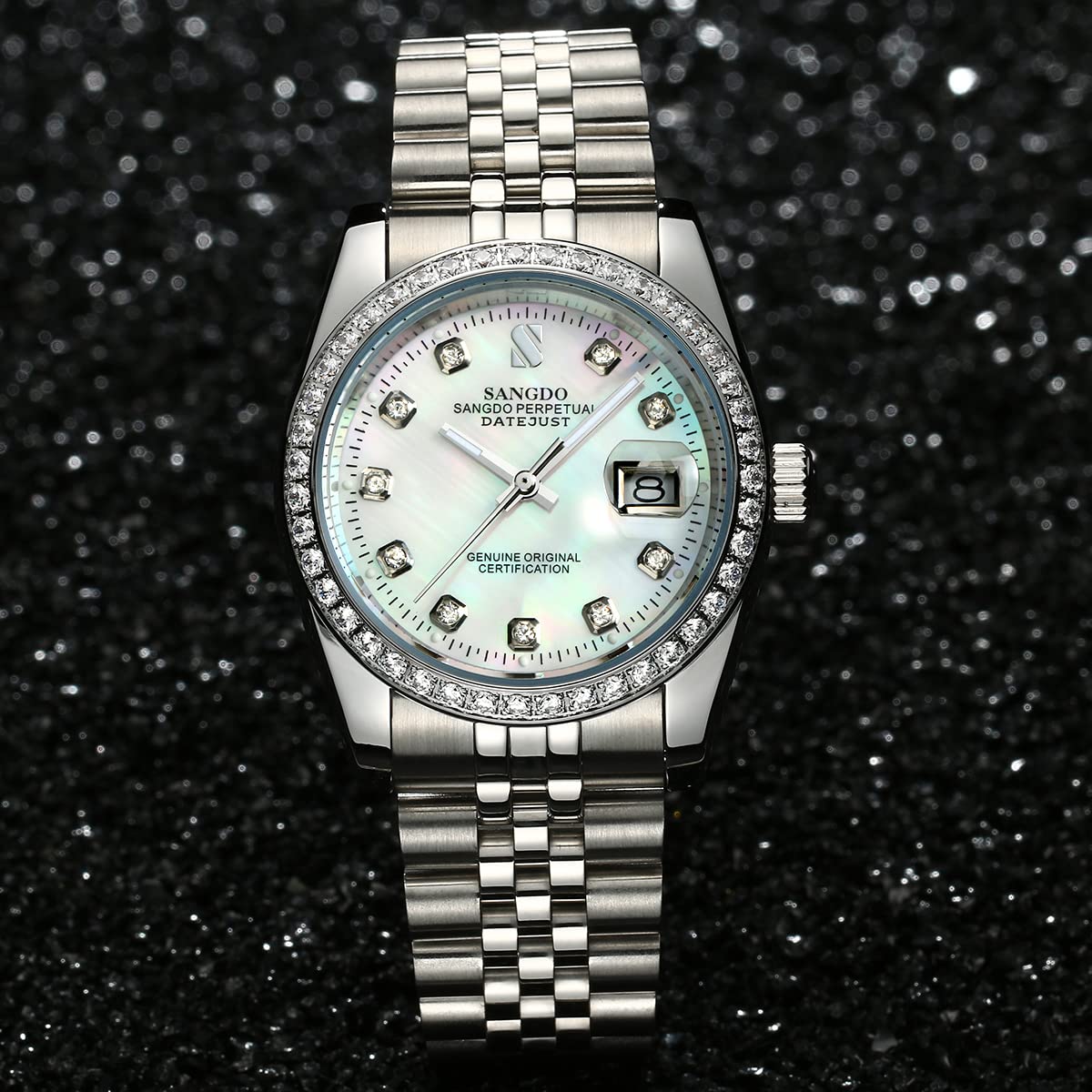 Gosasa Men's Luxury Automatic Mechanical Watch with Gold Crystal Accents & Stainless Steel Band - Waterproof Dress Watch for Business, Party & Formal Occasions - Perfect Gift for Men, Husband, Father & Friends