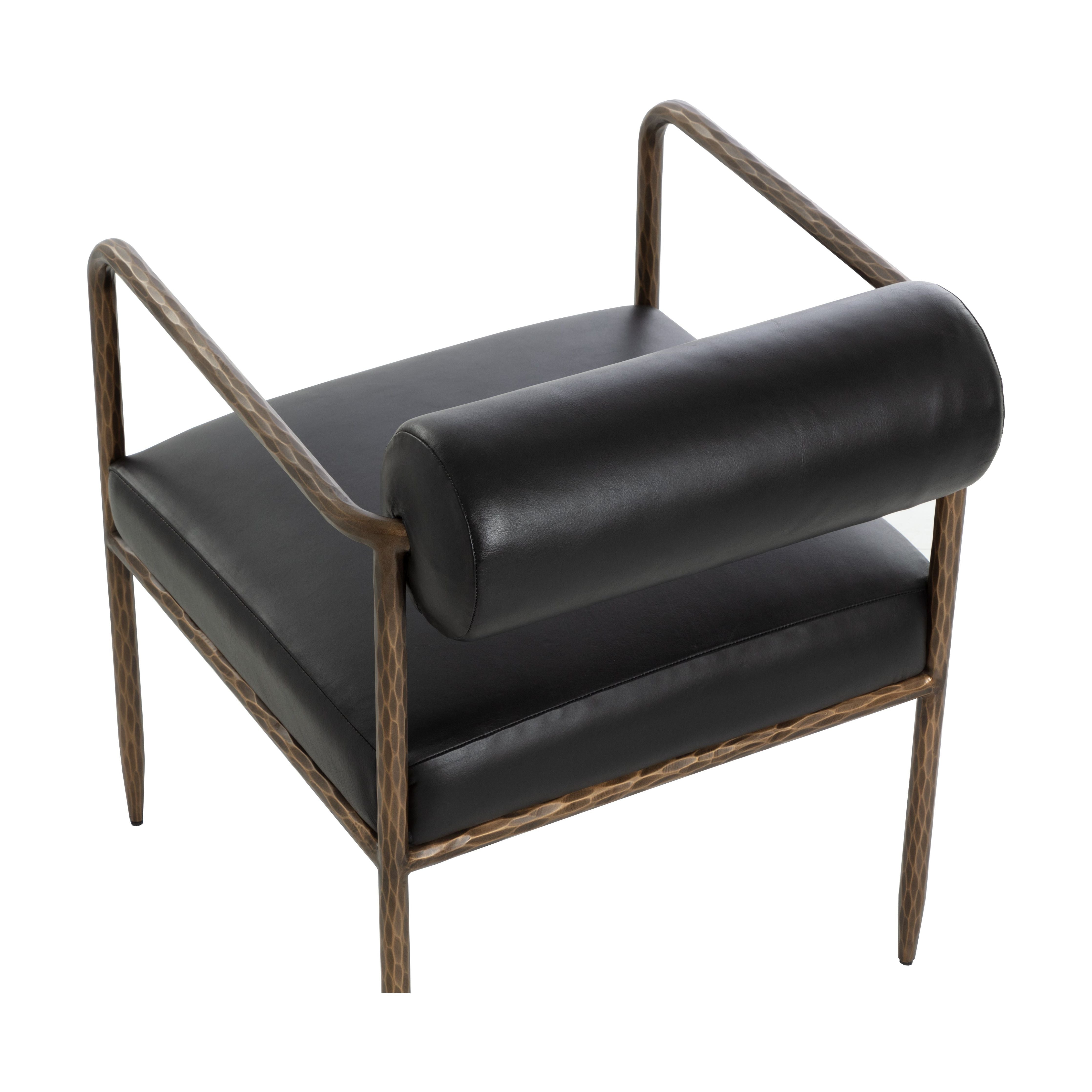 Ajani Modern Dining Armchair - Charcoal Black Genuine Leather Upholstery - Elegant & Comfortable for Dining Room, Kitchen, or Office