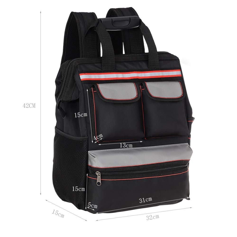 Professional Electrician Tool Backpack with Multiple Pockets - Heavy Duty Grey Work Backpack for Electricians, Contractors & DIY - Ideal for Job Sites, Construction & Home Repairs