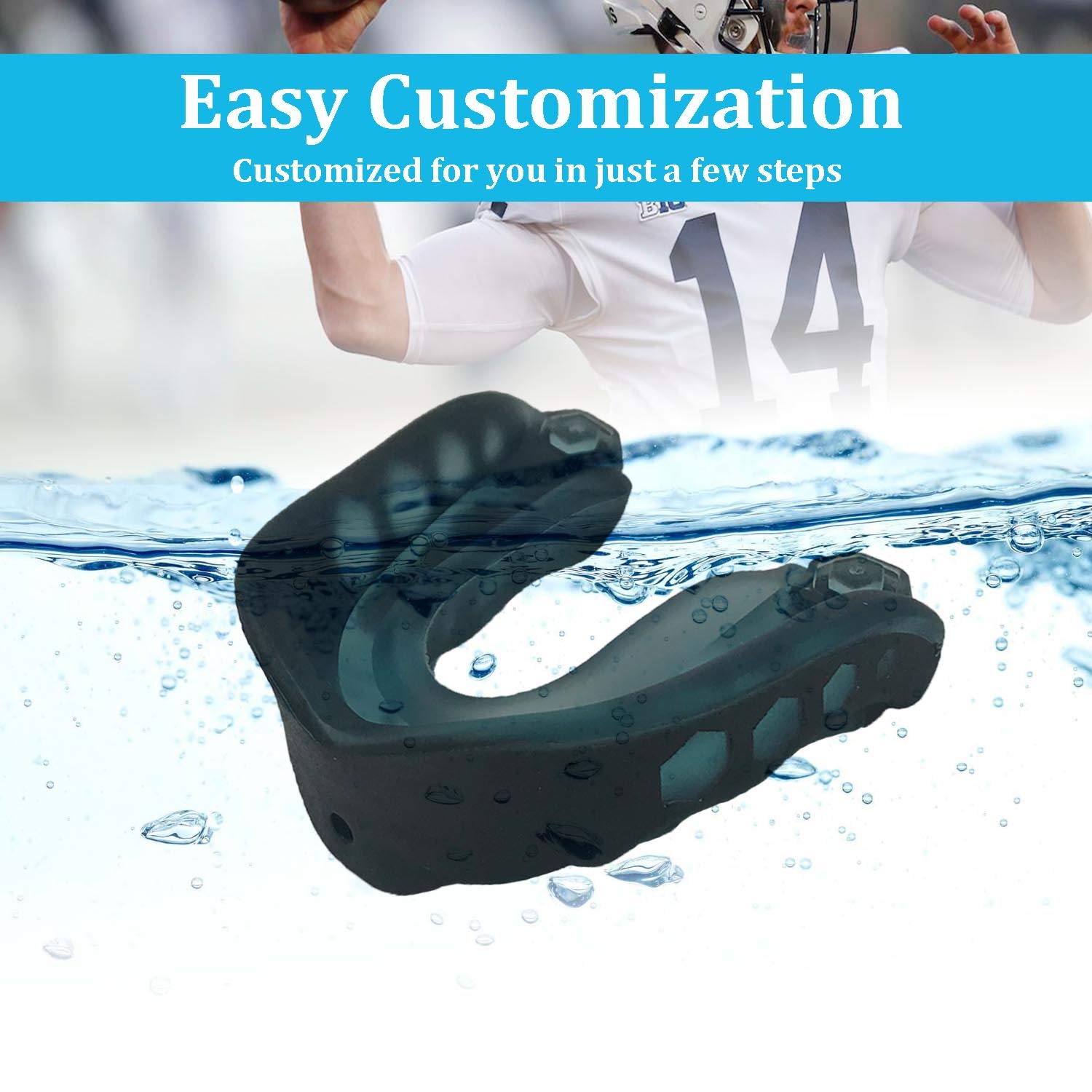2 Pack Youth Sports Mouth Guard with Strap - Soft Protective Mouthpiece for Boxing, Basketball, Football, MMA, Hockey & Contact Sports (Black & Blue) - Perfect for Training, Games & Competition Safety