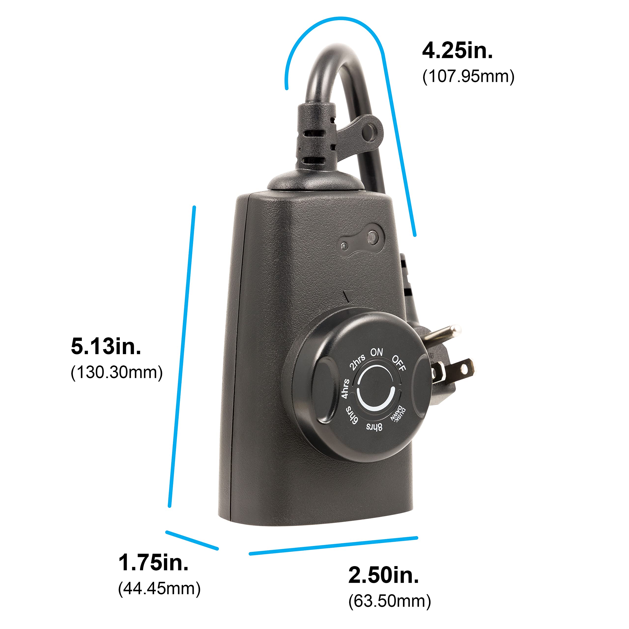 GE Outdoor Outlet Timer with Dusk-to-Dawn Sensor - Weather-Resistant Grounded Electrical Timer for Holiday Lights, Landscape Lighting & Seasonal Decor (1 Pack, Black, 8/6/4/2hr Countdown) - Perfect for Patios, Gardens & Outdoor Holiday Displays