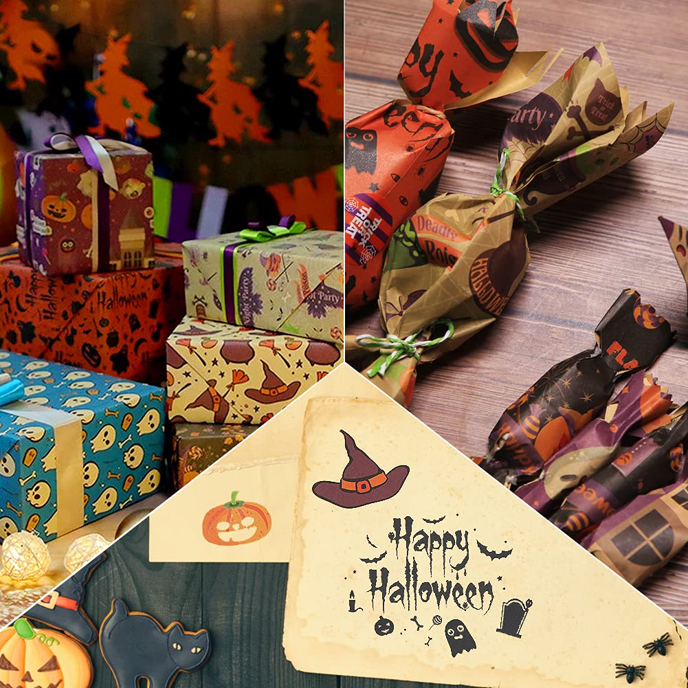 Halloween Gift Wrap Paper - 12 Sheets Eco-Friendly Recycled Kraft Wrapping Paper for Kids (20