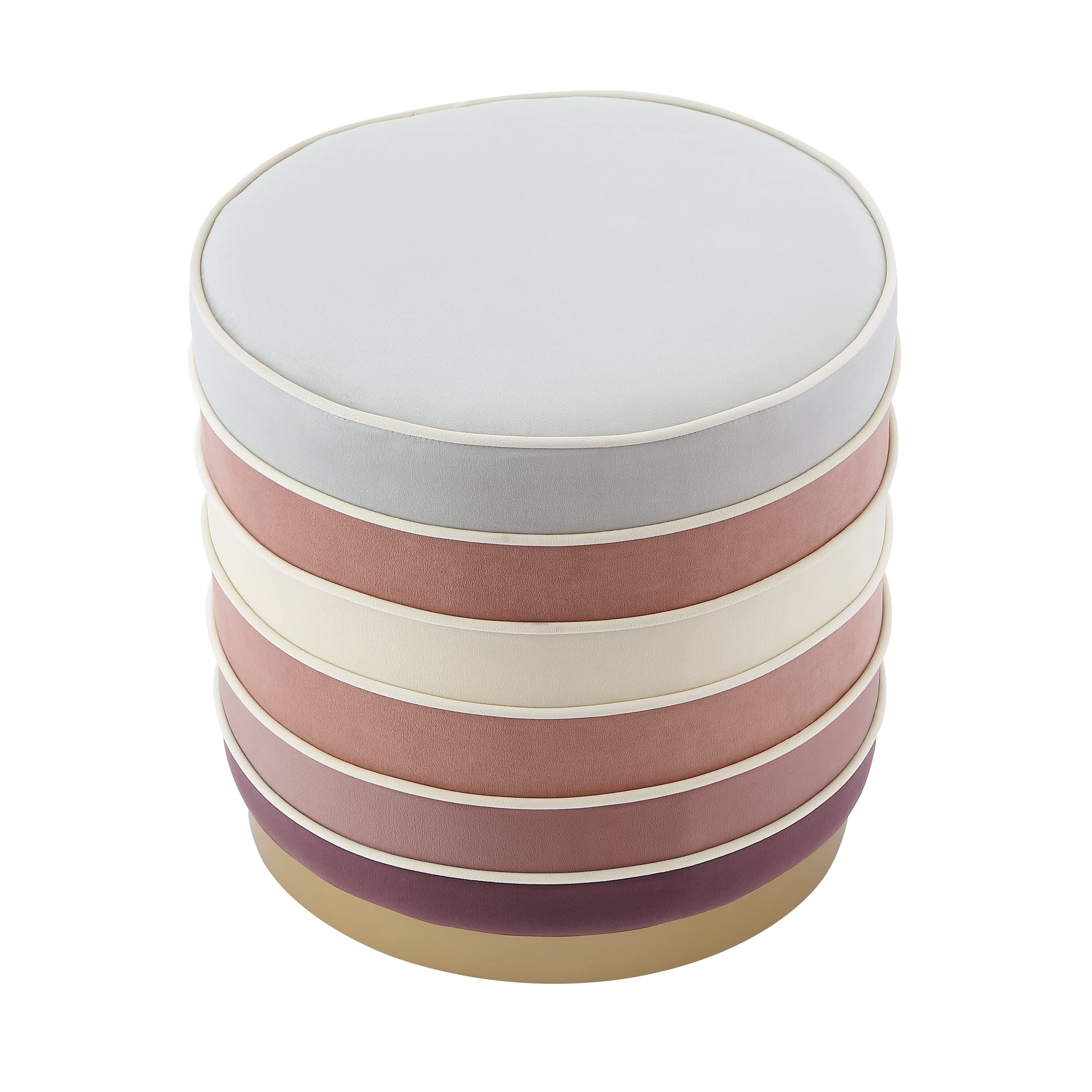 Nicole Miller Blush Velvet Ottoman with Matte Metal Base - Cory Design Multi-Layered Footstool for Living Room, Bedroom & Home Decor