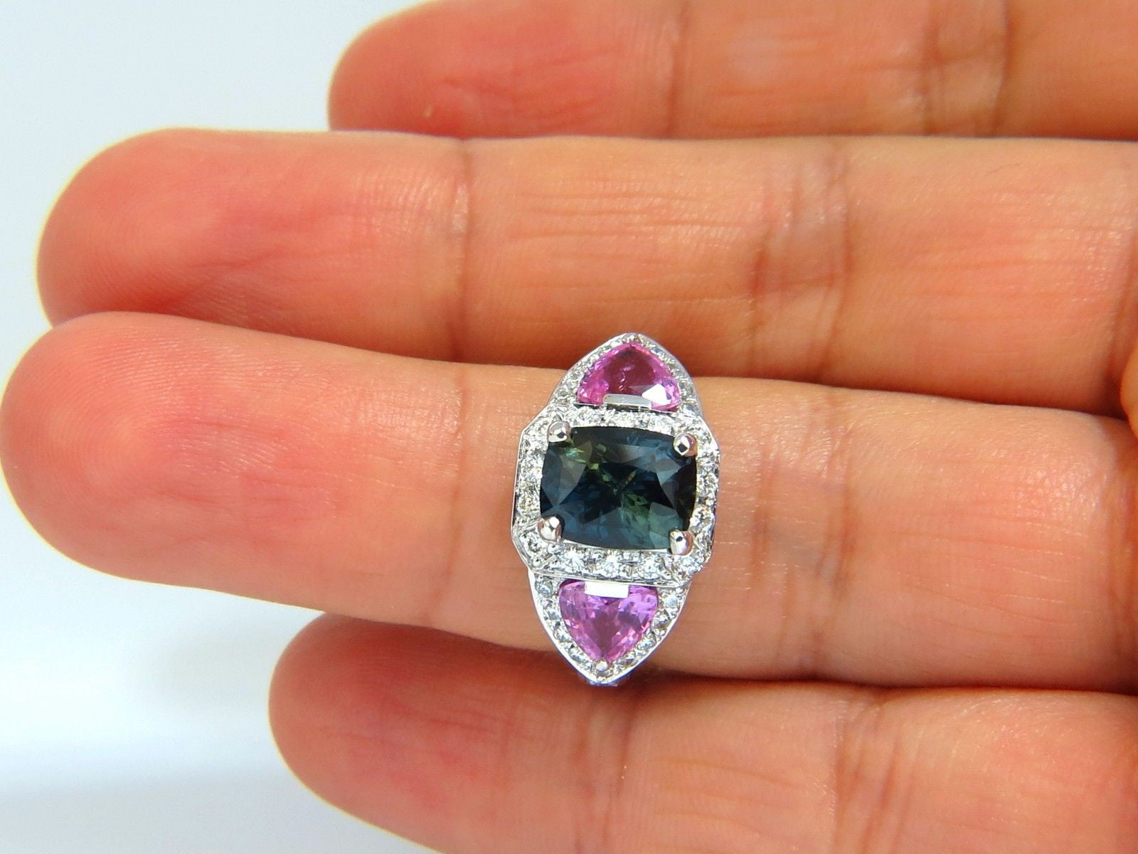 6.19ct GIA Certified Natural Unheated Green Blue Sapphire Diamond Ring for Engagement, Wedding & Special Occasions