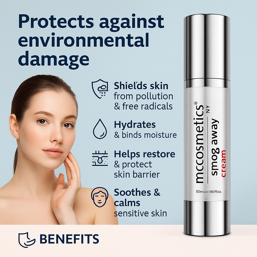 MCCosmetics NY Smog Away Cream - Protective & Hydrating Anti-Pollution Face Moisturizer for Environmental Stress Defense (50ml) | Shields Skin from Urban Pollution & Daily Stress | Perfect for City Dwellers & Commuters