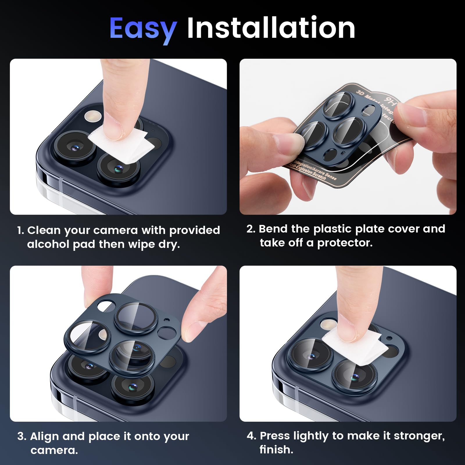 Tensea Camera Lens Protector for iPhone 16 Pro/Pro Max & iPhone 15 Pro/Pro Max - Metal Aluminum Alloy Tempered Glass Cover with Case Friendly Blue Design - Perfect for Outdoor Adventures, Travel Photography and Daily Protection