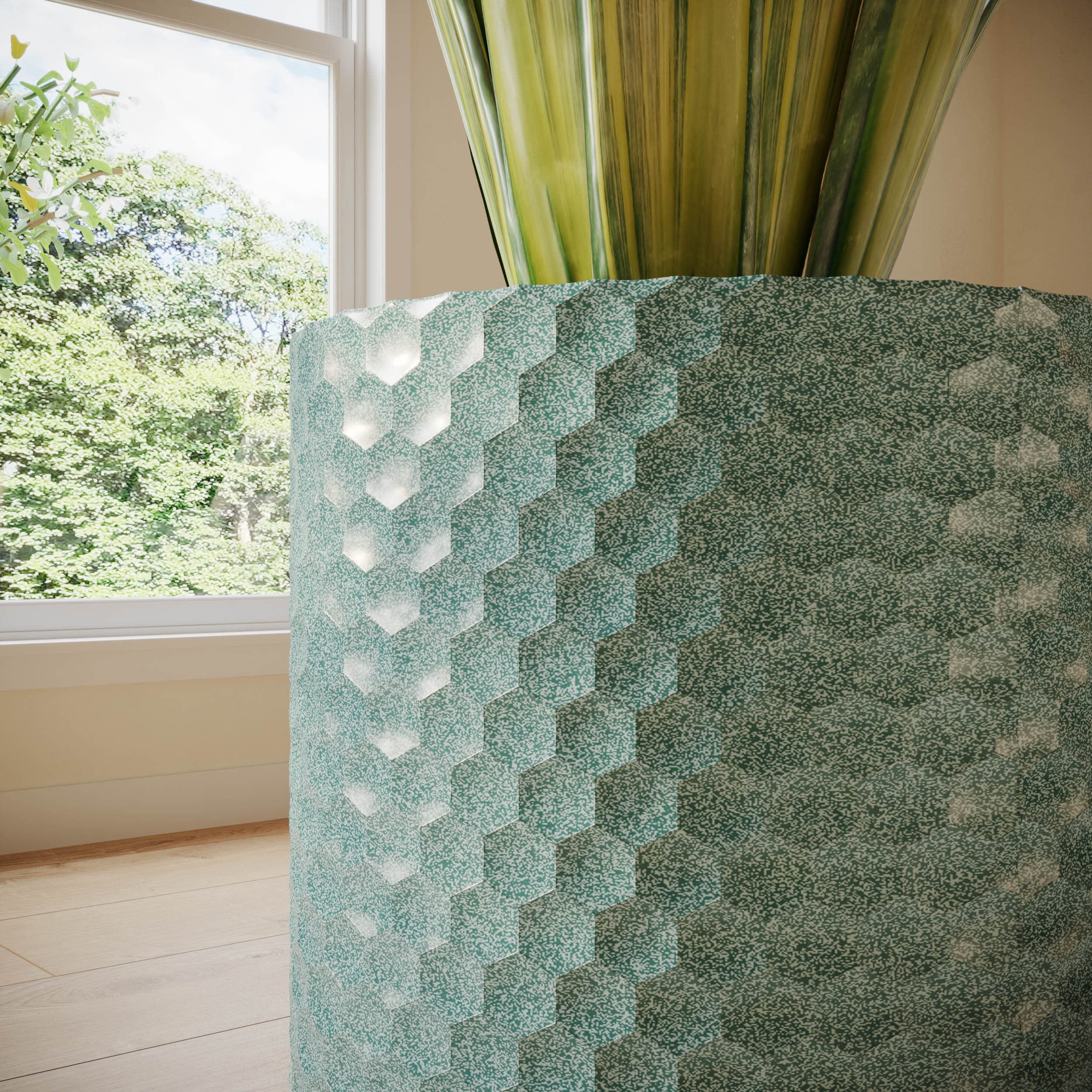 EverNest Mid-Century Modern Rhys Honeycomb Embossed Planter Pot with Nyra Gold Stand - Set of 3 Metal Indoor Plant Pots in Blue Green Bohemian Style for Living Room, Office & Home Decor