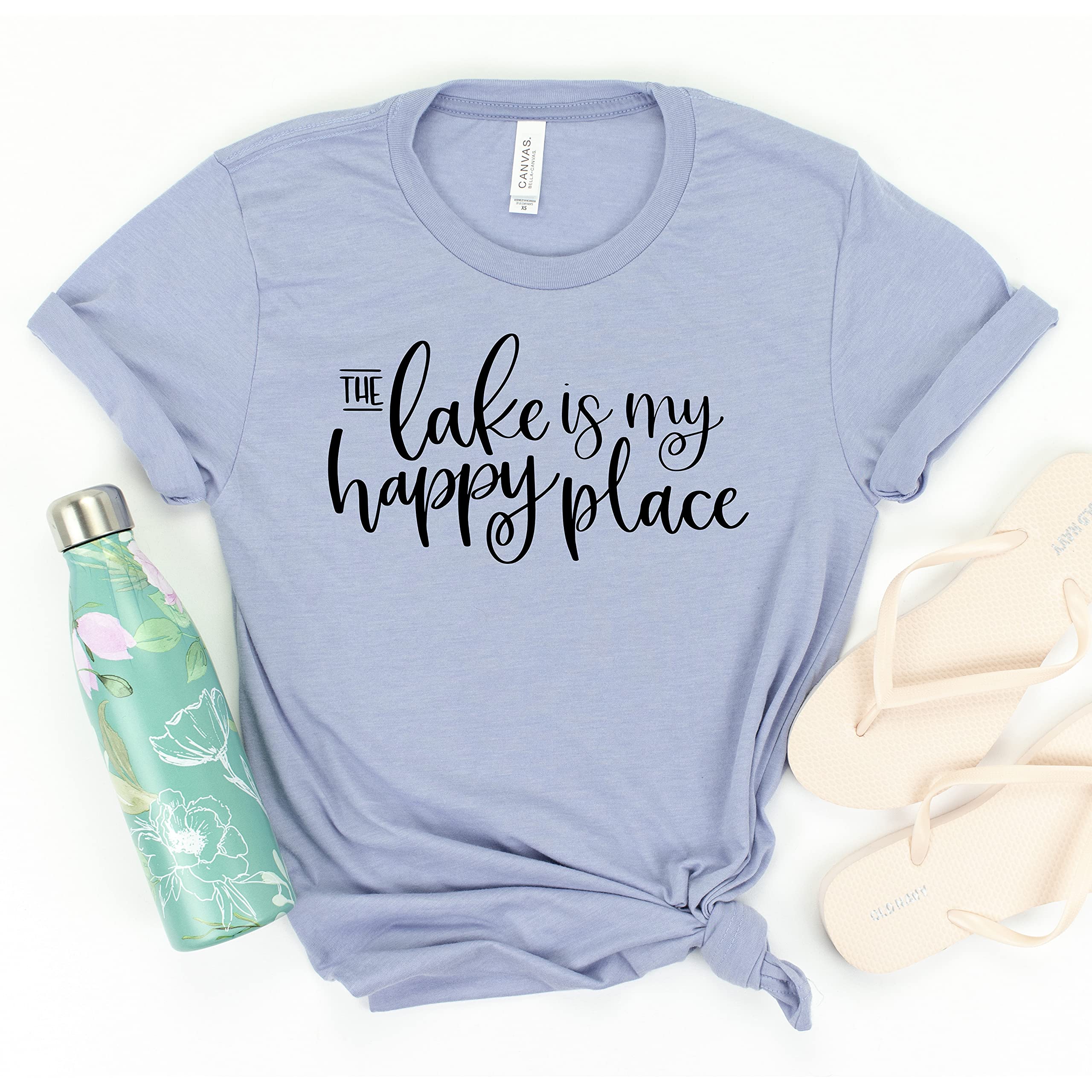 Lake is My Happy Place T-Shirt - Comfortable Cotton Tee for Men & Women - Light Blue XXL - Perfect for Outdoor Activities, Beach Trips & Casual Wear