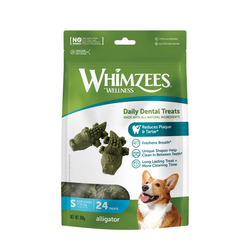 Whimzees Alligator Natural Dental Dog Treats 360g - Grain Free, Vegan Chews for Small, Medium & Large Dogs - Promotes Oral Health & Fresh Breath - Perfect for Training, Rewards & Teeth Cleaning