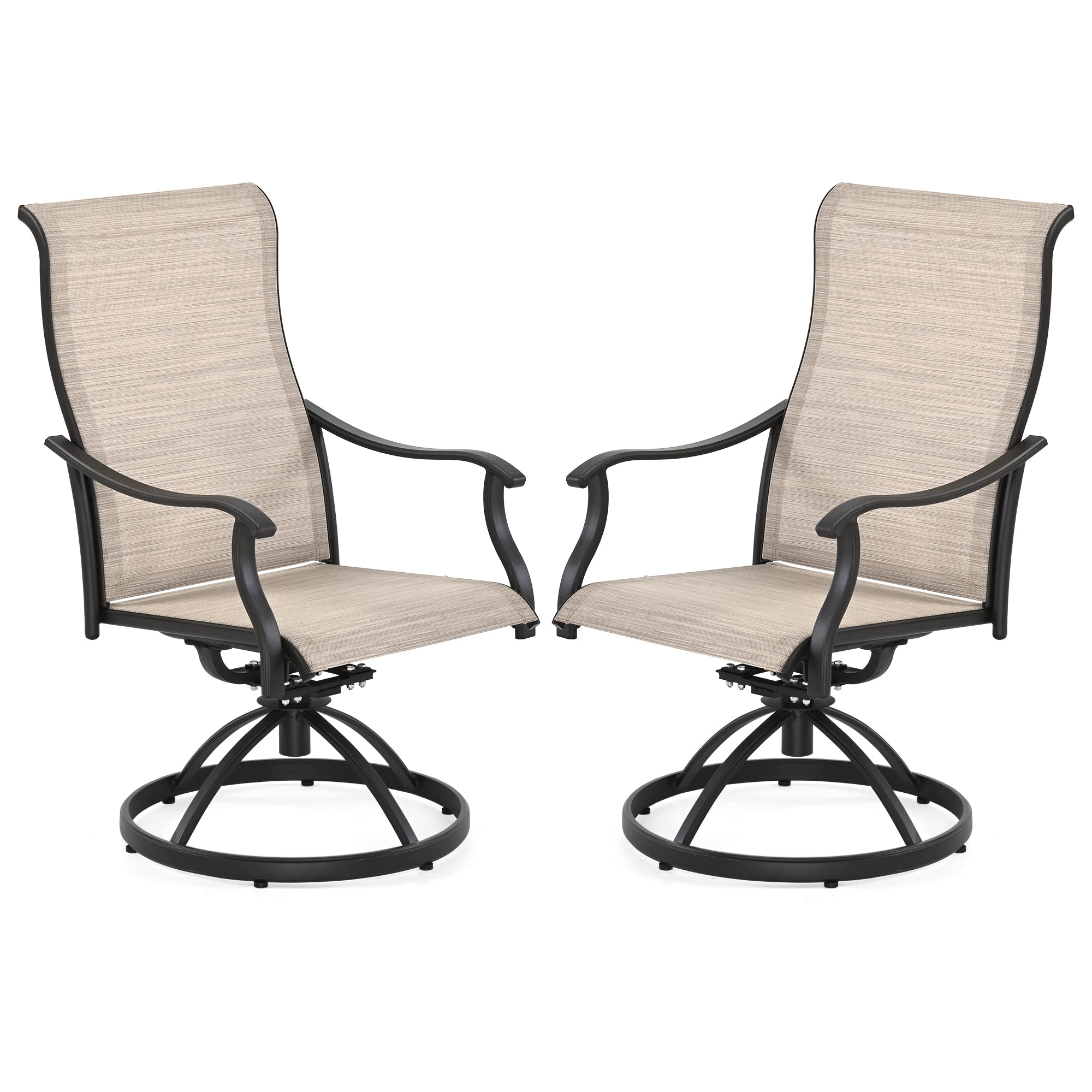 HAPPATIO Patio Dining Chairs Set of 2 - Outdoor Textilene Swivel Chairs with High Back & Armrests, Brown Frame (Khaki) - Perfect for Backyard, Garden, Poolside & Patio Relaxation