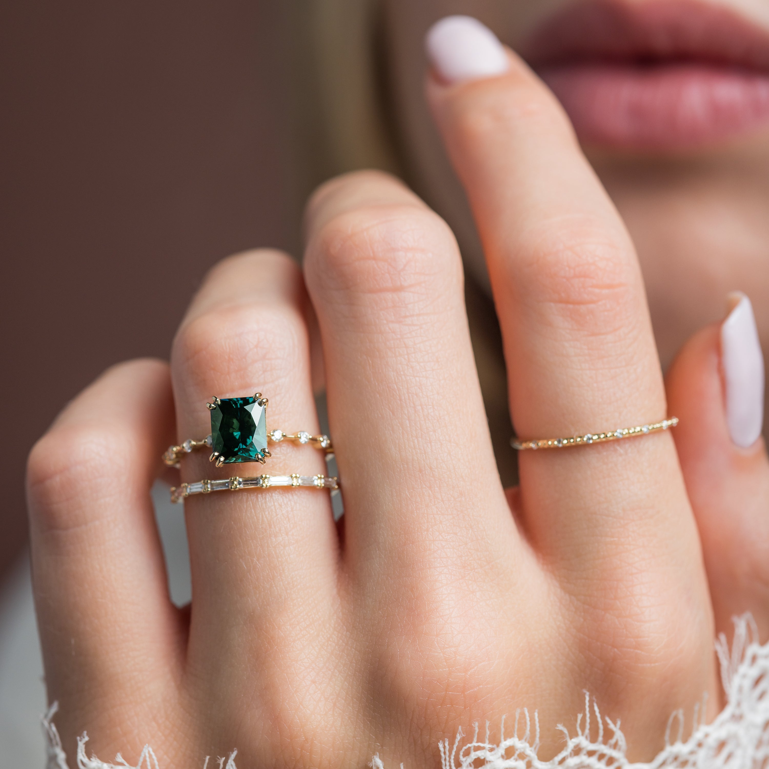 2.63ct Natural Green Blue Australian Sapphire Distance Ring - Elegant Wedding, Engagement & Anniversary Jewelry Gift for Women
