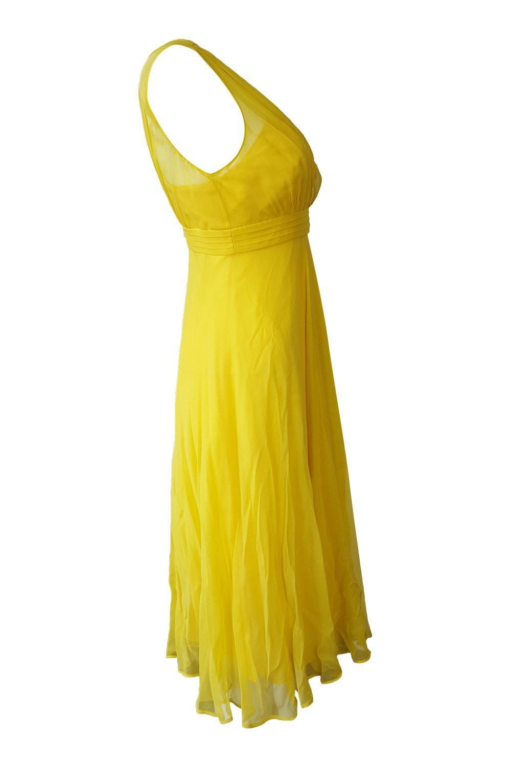 L.K. BENNETT Women's Yellow Chiffon Sleeveless Summer Dress UK Size 8 | Elegant Party & Wedding Guest Outfit | Perfect for Cocktail Events & Formal Occasions