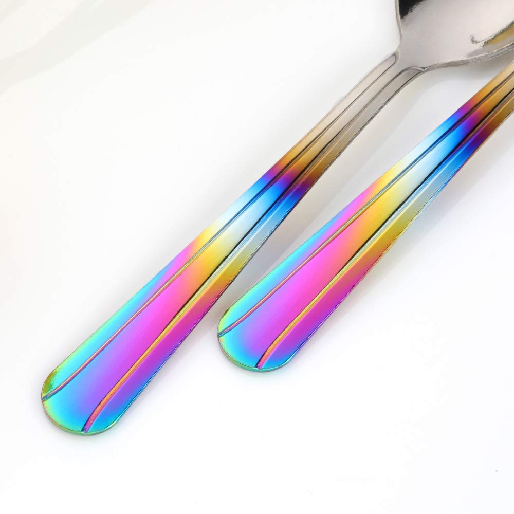 QIBOMOON 12-Pack Stainless Steel Espresso Spoons - 4.5 Inch Mini Teaspoons for Coffee, Tea, Desserts, Ice Cream & Cappuccino - Gradient Rainbow Color Set - Perfect for Home, Café & Restaurant Use