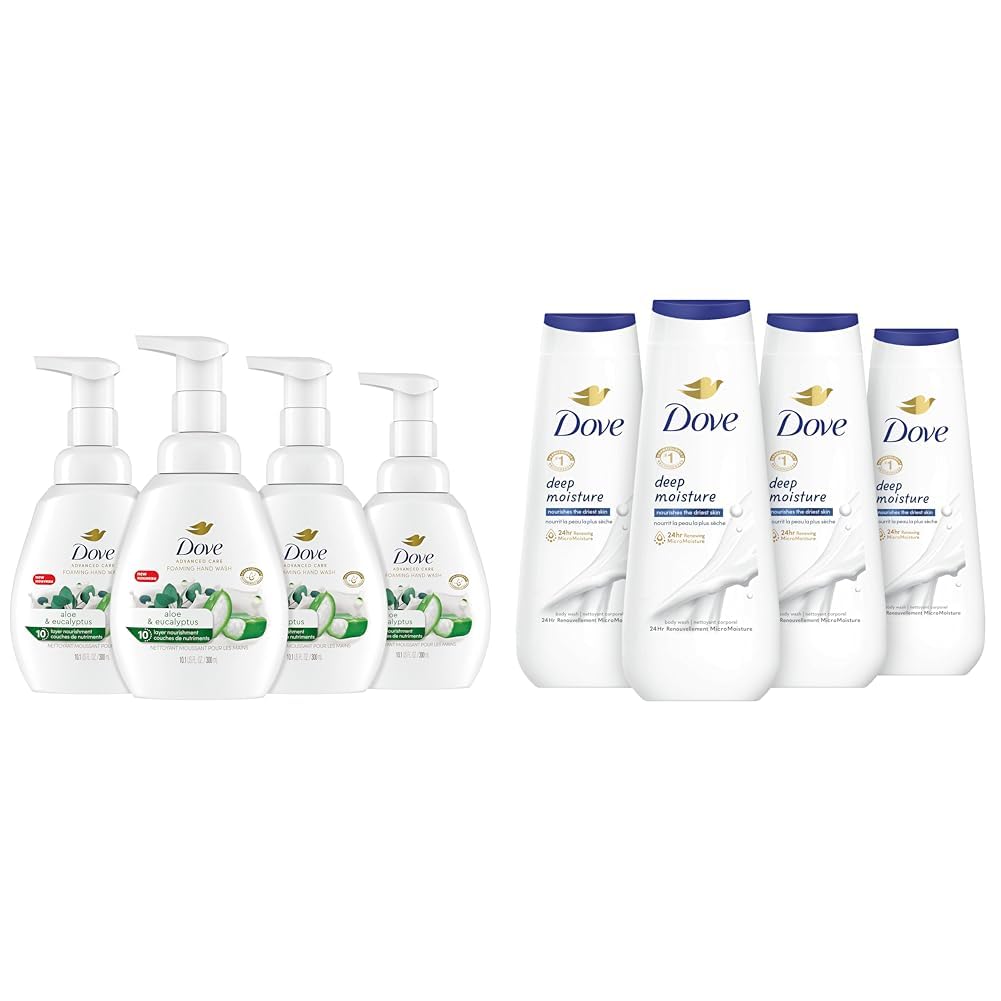 Dove Foaming Hand Wash with Aloe & Eucalyptus - Pack of 4 | Deep Moisturizing Body Wash for Dry Skin | Gentle Cleansing for Home, Office & Travel Use