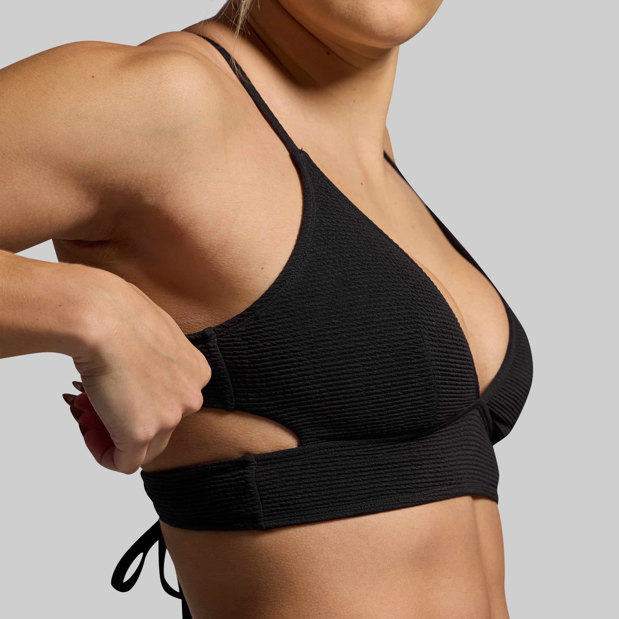 Black Sea Level Crinkle Bikini Top - Women's Swimwear for Beach, Pool & Summer Vacations