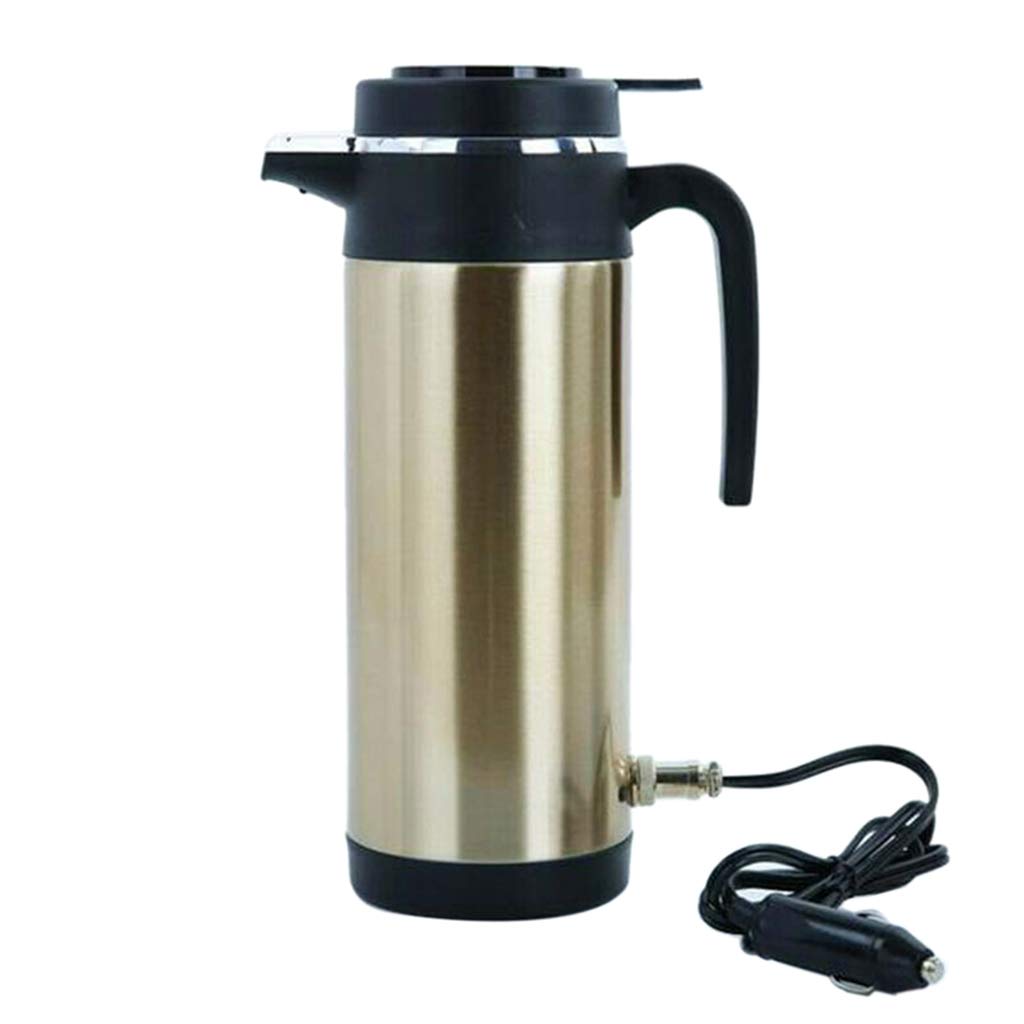 Portable Electric Car Kettle for Travel - 12V Auto Heating Cup with Auto Shut-Off - Light Gold - Perfect for Road Trips, Camping & Office Use