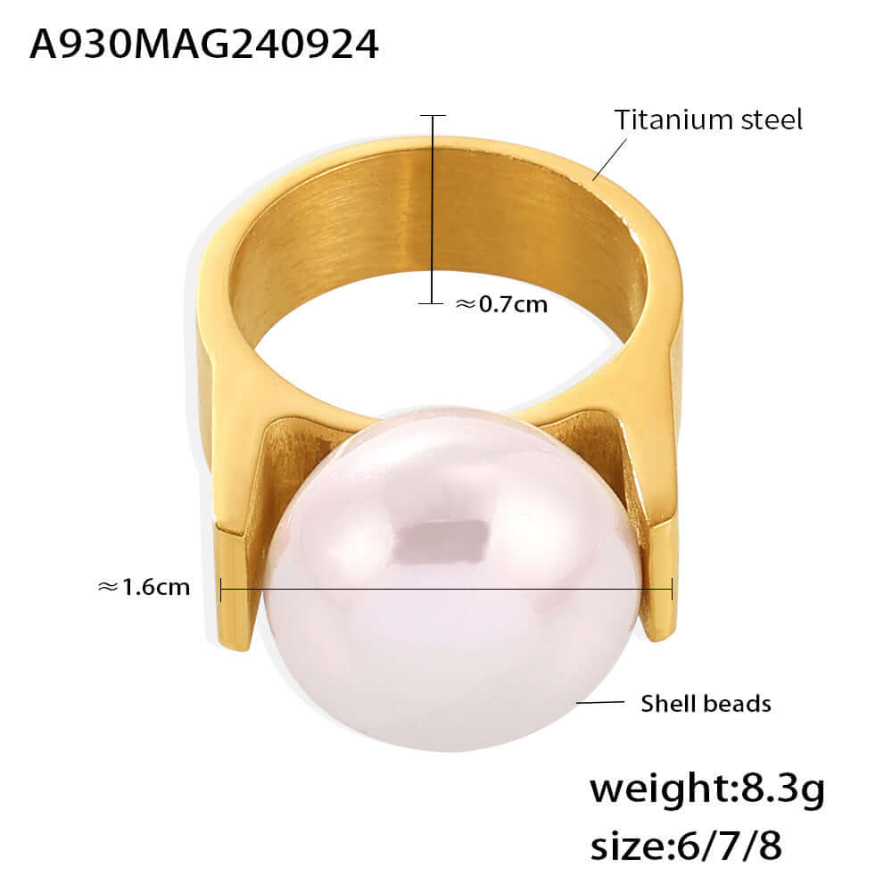 Exaggerated Pearl Gold Thumb Statement Ring for Women | Bold Fashion Jewelry A930 | Perfect for Parties, Weddings & Special Occasions