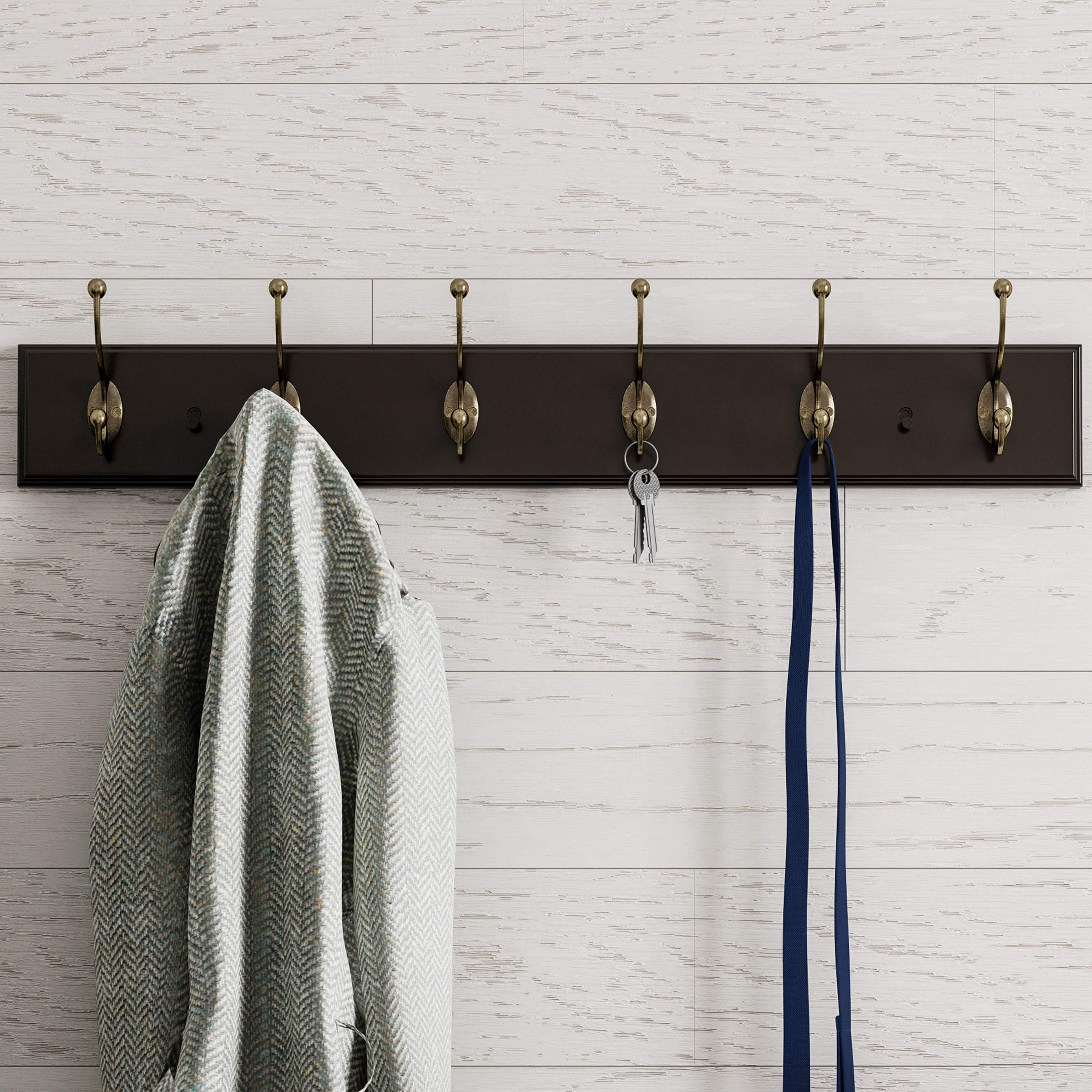 Premium Wall-Mounted Coat Rack with 6 Hooks - Space Saving Entryway Organizer for Coats, Hats, Bags & Towels - Sturdy Brown Wooden Hanger for Hallway, Bedroom or Mudroom Storage Solution