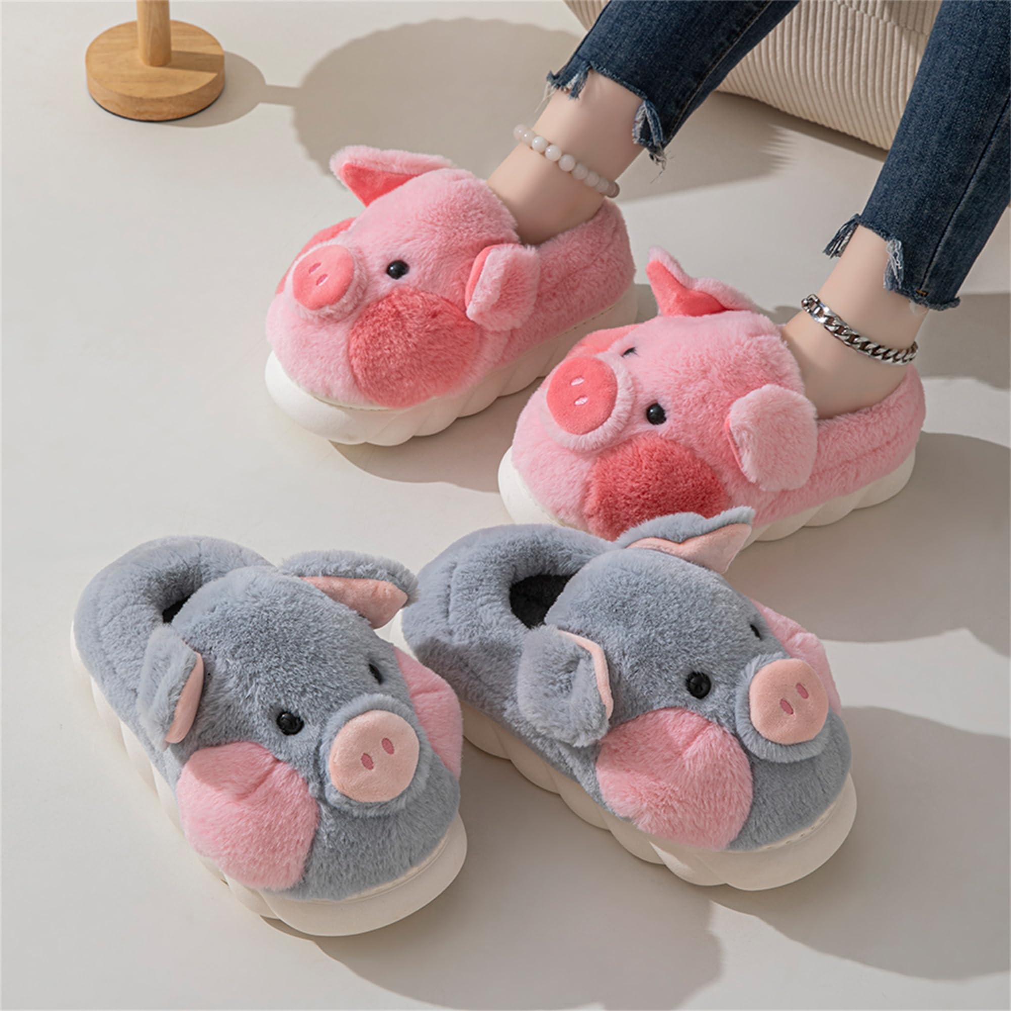 LANFIRE Women's Cotton Plush Pig Slippers - Cozy Animal House Shoes for Indoor Comfort & Relaxation - Perfect for Home, Lounge, and Gift Giving