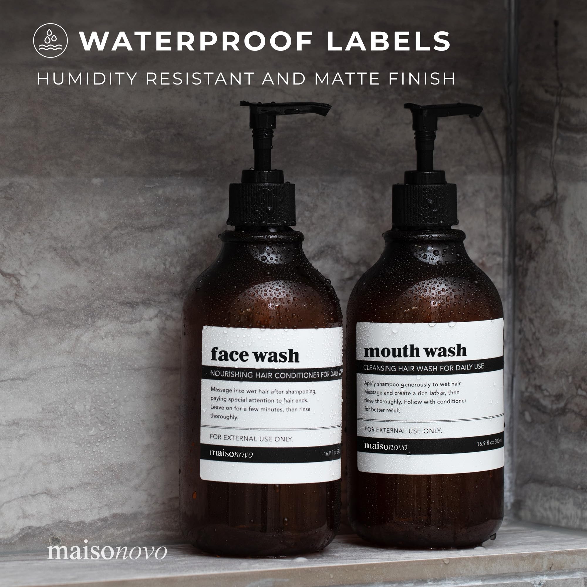 MaisoNovo Waterproof Labels for Bottles - Vintage Design Toiletry Stickers (6-Pack) - Perfect for Travel, Bathroom Organization & DIY Crafts