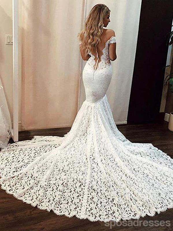 Elegant Mermaid Off-The-Shoulder Lace Wedding Dress - Affordable Bridal Gown WD727 | Perfect for Beach Weddings, Vow Renewals & Romantic Photoshoots