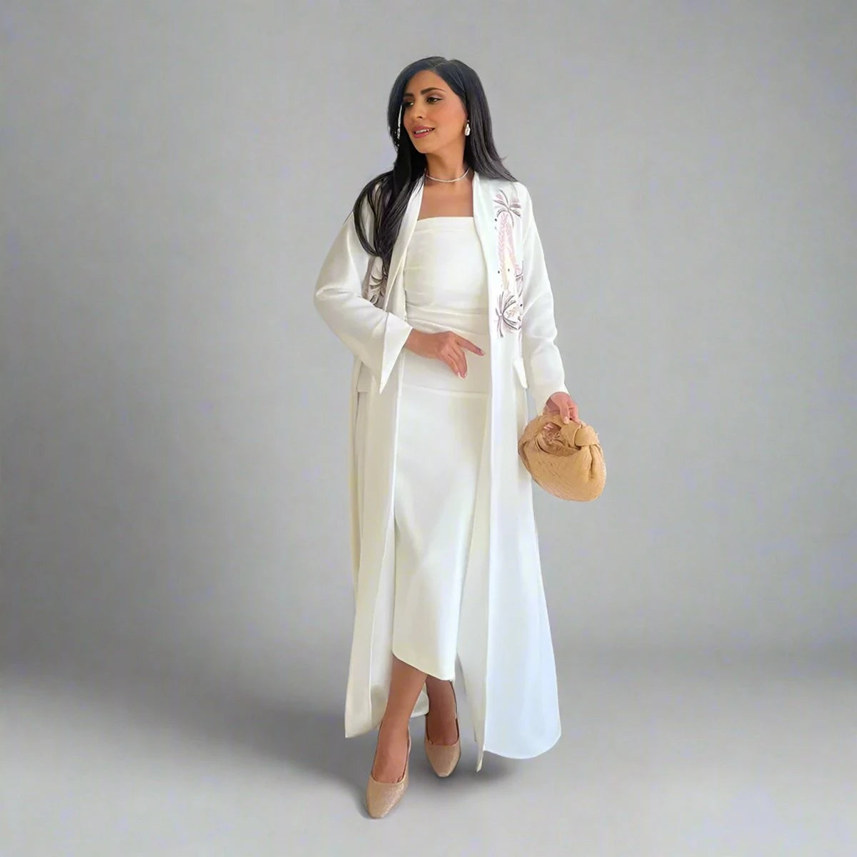 Elegant Embroidery Cardigan Open Abaya Dress for Women - Modest Islamic Fashion with Floral Design #25172 - Perfect for Prayer, Eid Celebrations and Special Occasions