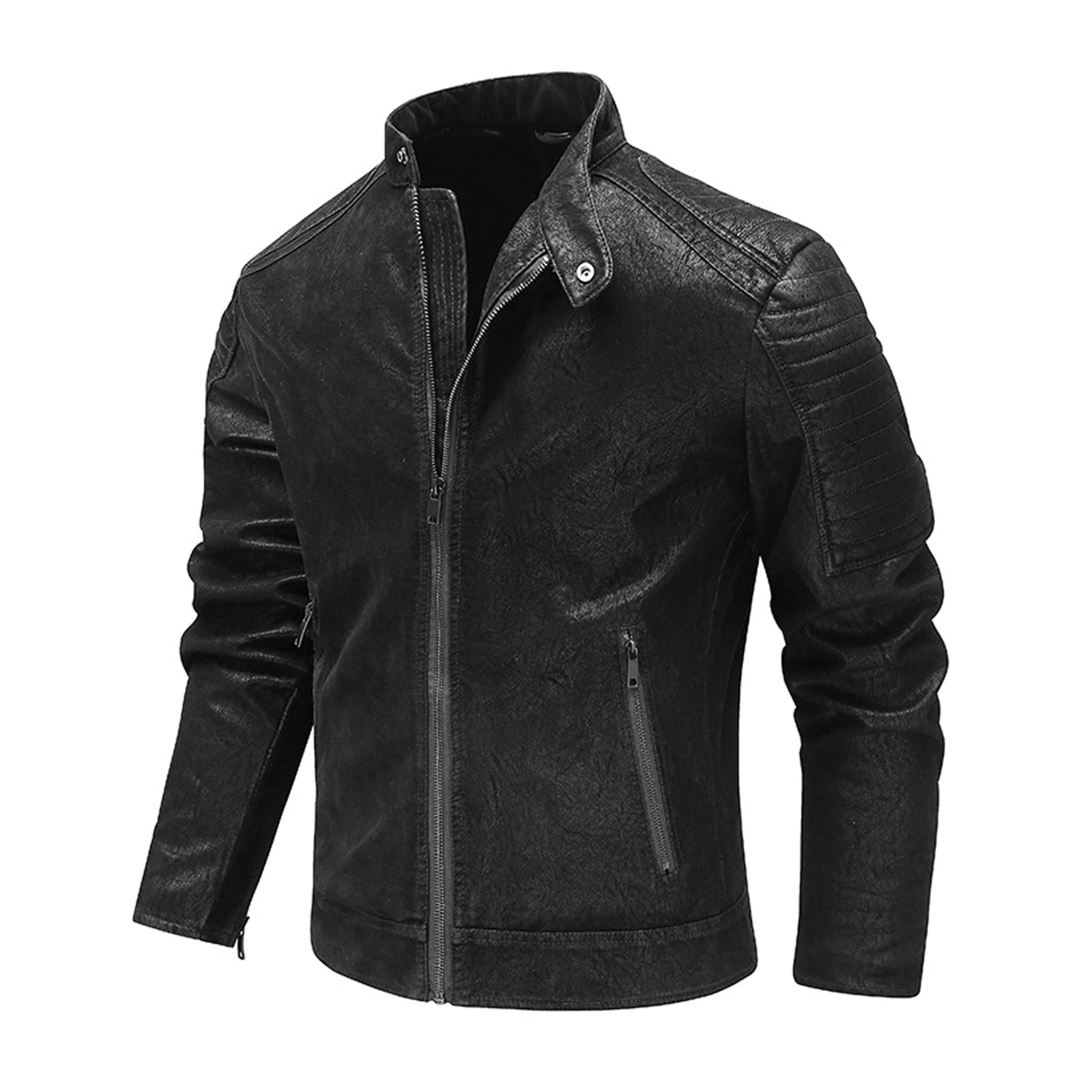 **Men's Vintage Biker Jacket - PU Faux Leather Motorcycle Jacket with Stand Collar & Zip-Up for Casual Riding & Outdoor Adventures**    *(Perfect for Motorcycle Rides, Road Trips, and Urban Street Style)*