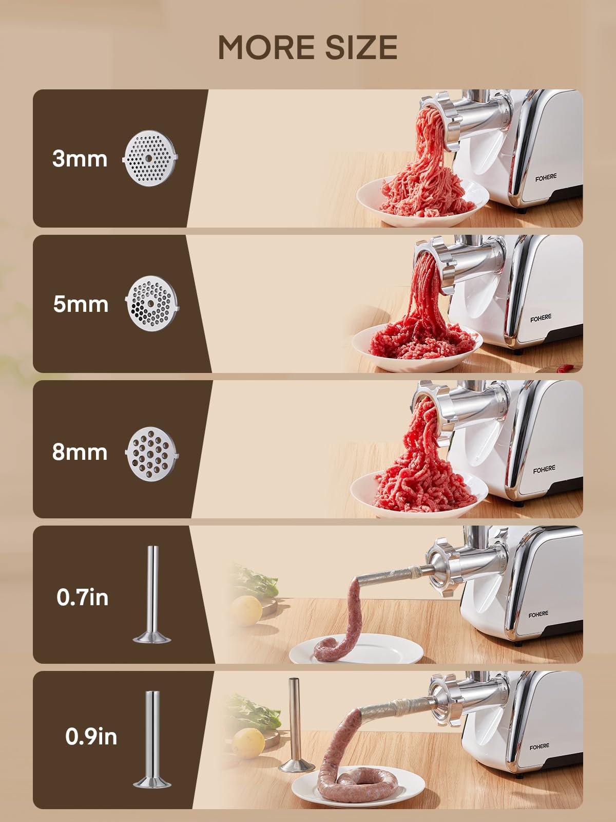 Heavy Duty 3000W Electric Meat Grinder - 5-in-1 Stainless Steel Home Meat Mincer with Sausage Stuffer Tubes (2 Sizes), Kubbe Maker & Burger Press - Perfect for Home Kitchen, Butcher Shop & Outdoor BBQ
