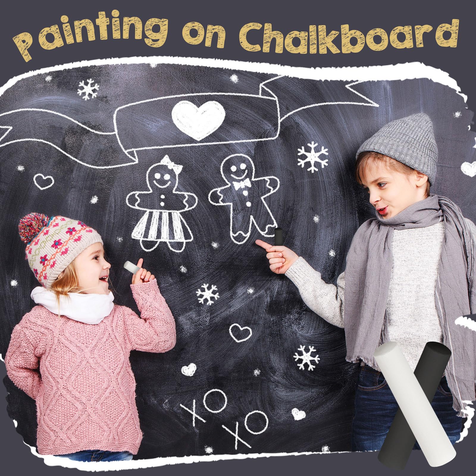 **100-Piece Jumbo Washable Sidewalk Chalk - Non-Toxic Black & White Chalk for Kids, Art, Playground & Classroom - Outdoor Fun, Chalkboard Drawing & Creative Play**    *(Perfect for Sidewalk Art, School Activities, Playground Fun & Creative Learning!)*